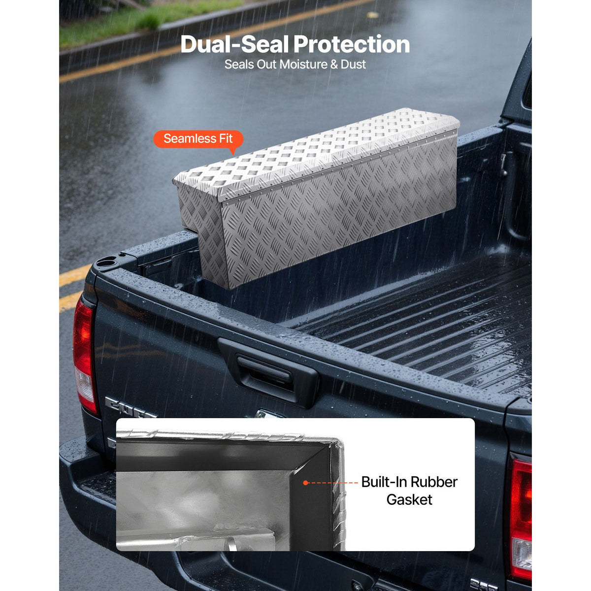 Truck Bed Tool Box, Heavy Duty Aluminum Tool Box with Tread Patterns, Storage Toolbox Chest Organizer with Lock and Key, Ideal for Pickup, Truck Bed, RV, Trailer, 48 x 13.4 x 13 in, Silver