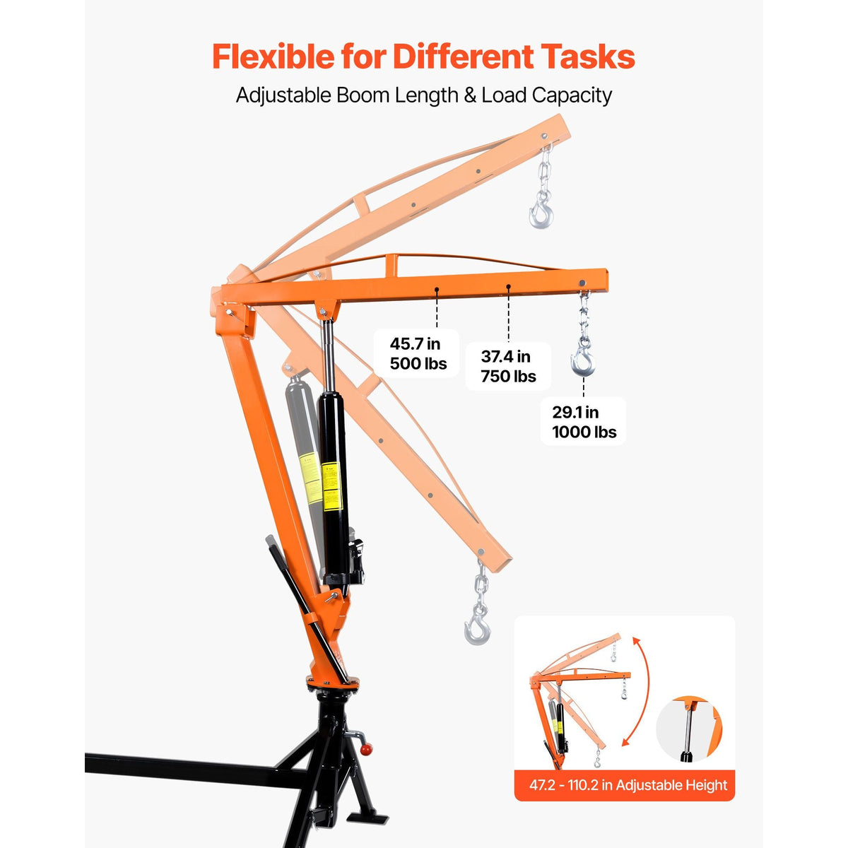 Truck Crane, 1000 lbs Pickup Hitch Crane Trailer Hitch Mounted, Manual Hydraulic with 8T Hydraulic Jack, 360° Rotating Telescopic Boom,Foldable Truck Bed Jib for Machine Lumber Equipment Lifting