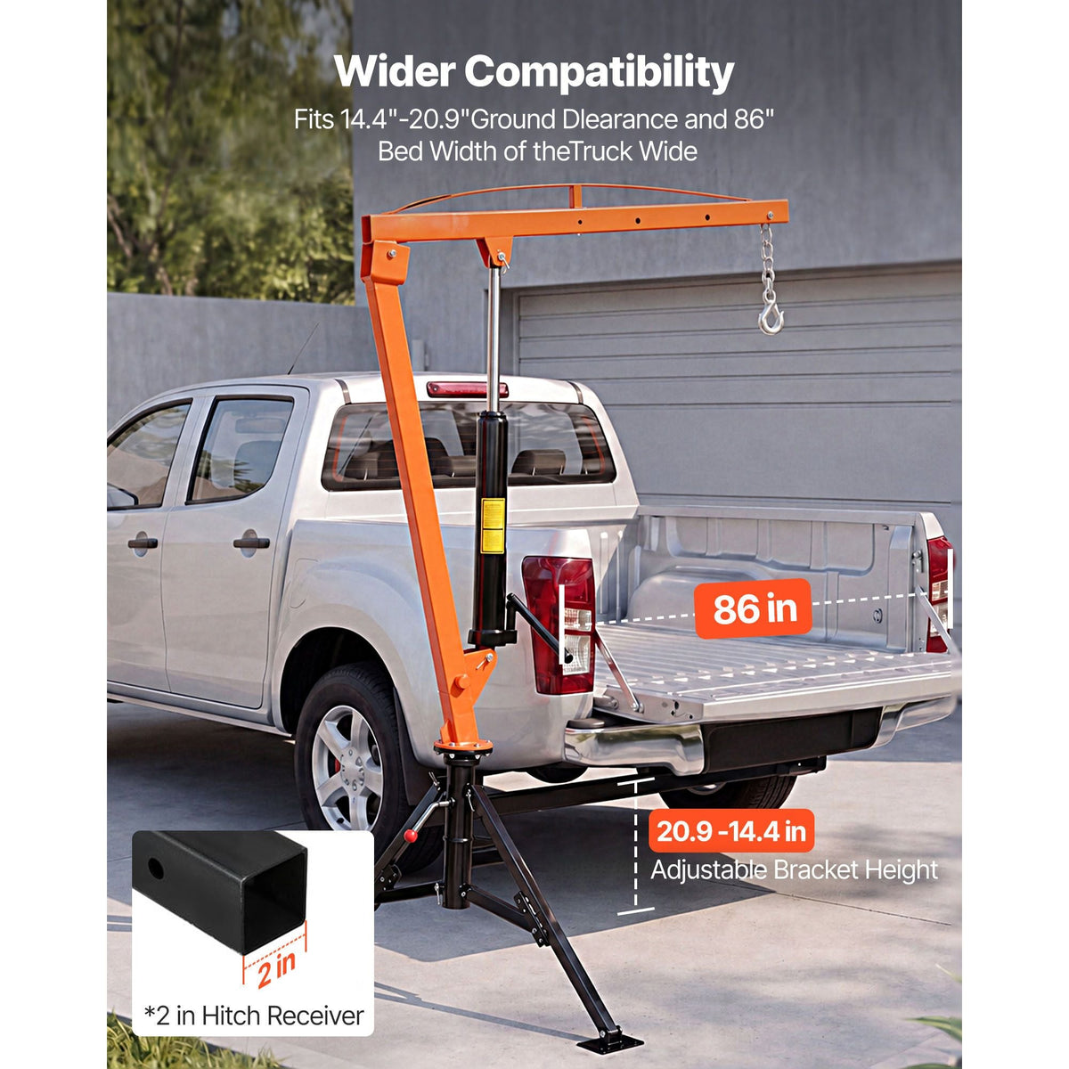 Truck Crane, 1000 lbs Pickup Hitch Crane Trailer Hitch Mounted, Manual Hydraulic with 8T Hydraulic Jack, 360° Rotating Telescopic Boom,Foldable Truck Bed Jib for Machine Lumber Equipment Lifting