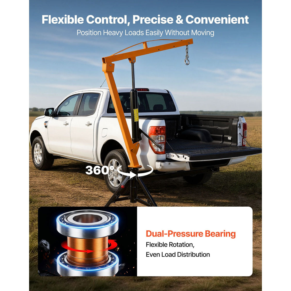 Truck Crane, 1000 lbs Pickup Hitch Crane Trailer Hitch Mounted, Manual Hydraulic with 8T Hydraulic Jack, 360° Rotating Telescopic Boom,Foldable Truck Bed Jib for Machine Lumber Equipment Lifting