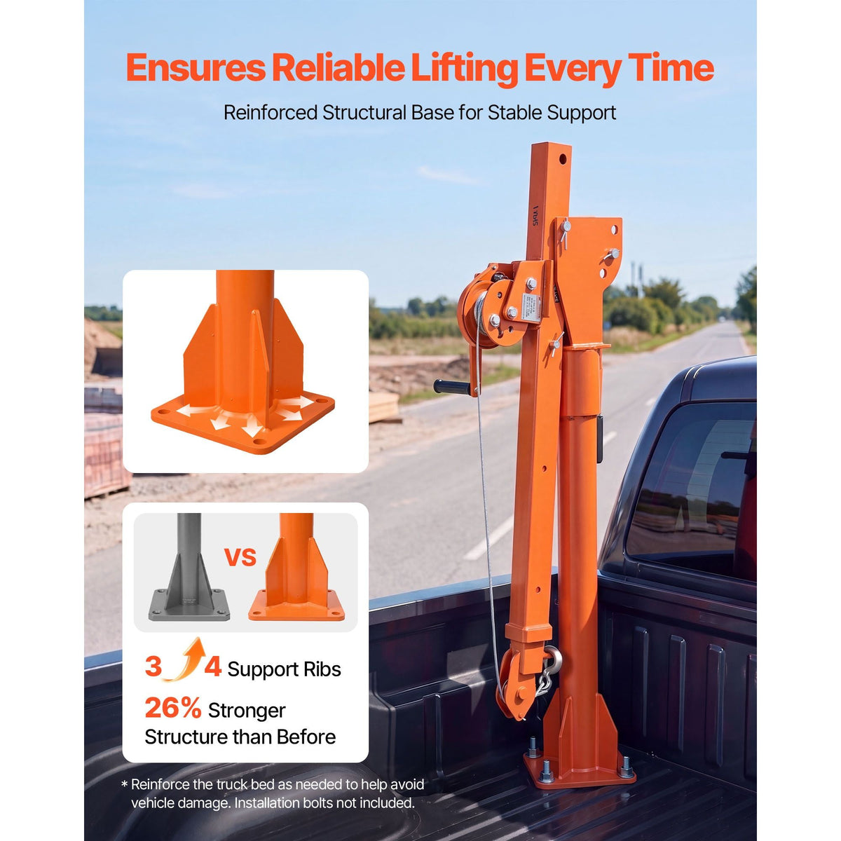 Truck Crane, 1100 lbs Manual Pickup Truck Crane with Hand Winch, 360° Rotating Telescopic Boom, Premium Galvanized Steel, Foldable Pickup Bed Jib for Machine Lumber Attic Heavy Load Lifting