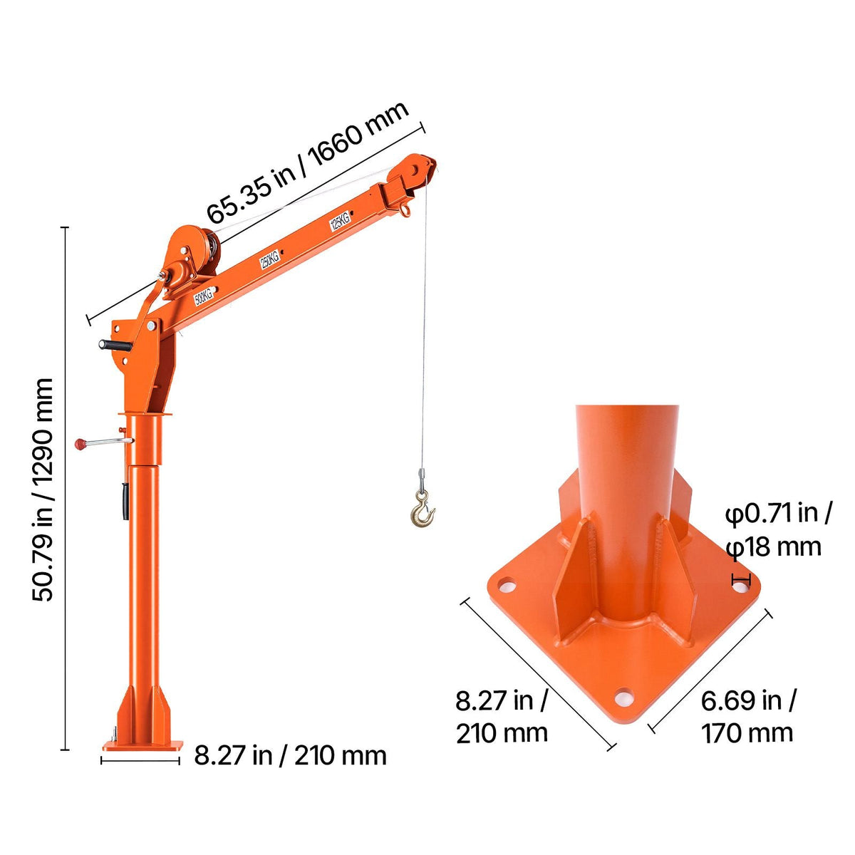 Truck Crane, 1100 lbs Manual Pickup Truck Crane with Hand Winch, 360° Rotating Telescopic Boom, Premium Galvanized Steel, Foldable Pickup Bed Jib for Machine Lumber Attic Heavy Load Lifting