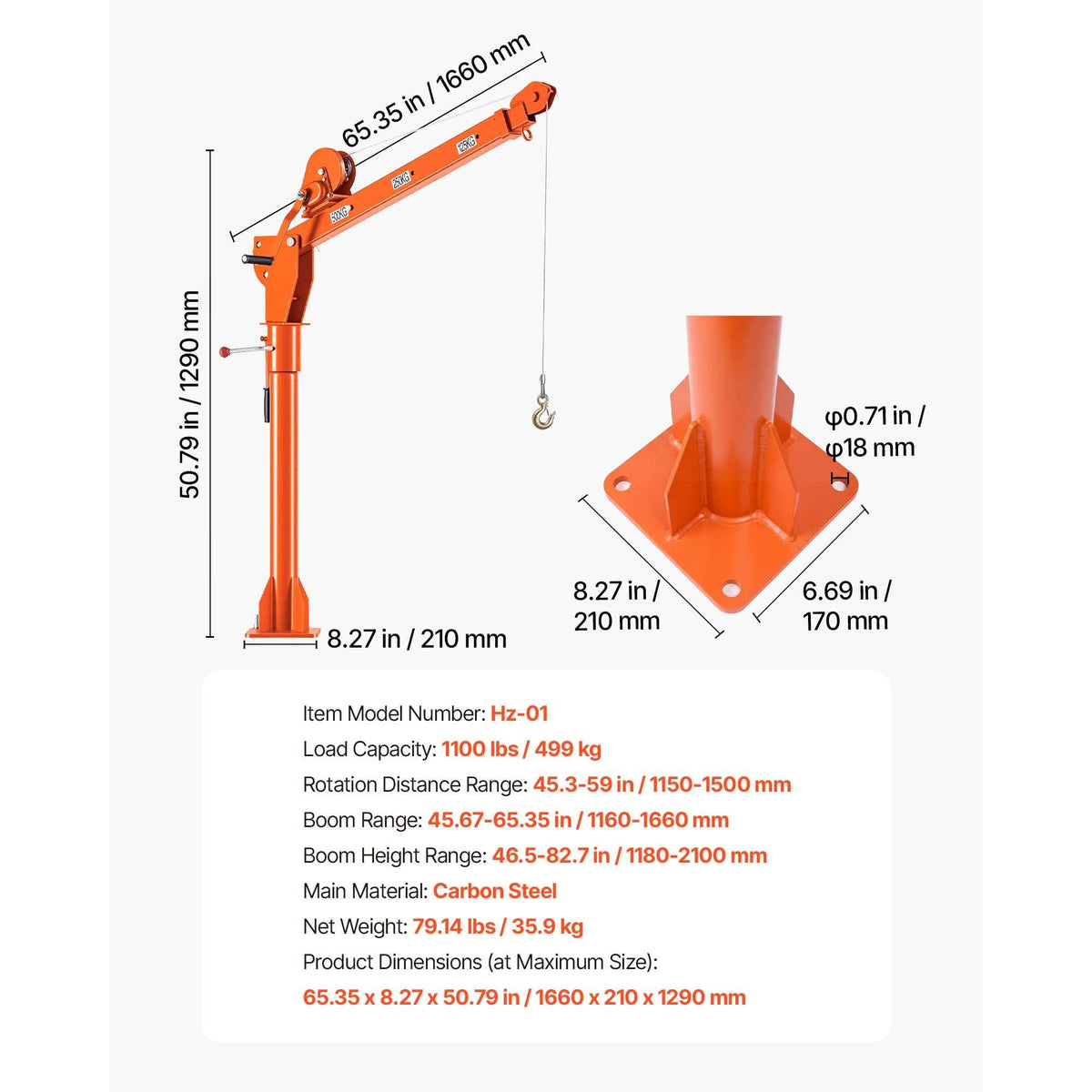 Truck Crane, 1100 lbs Manual Pickup Truck Crane with Hand Winch, 360° Rotating Telescopic Boom, Premium Galvanized Steel, Foldable Pickup Bed Jib for Machine Lumber Attic Heavy Load Lifting