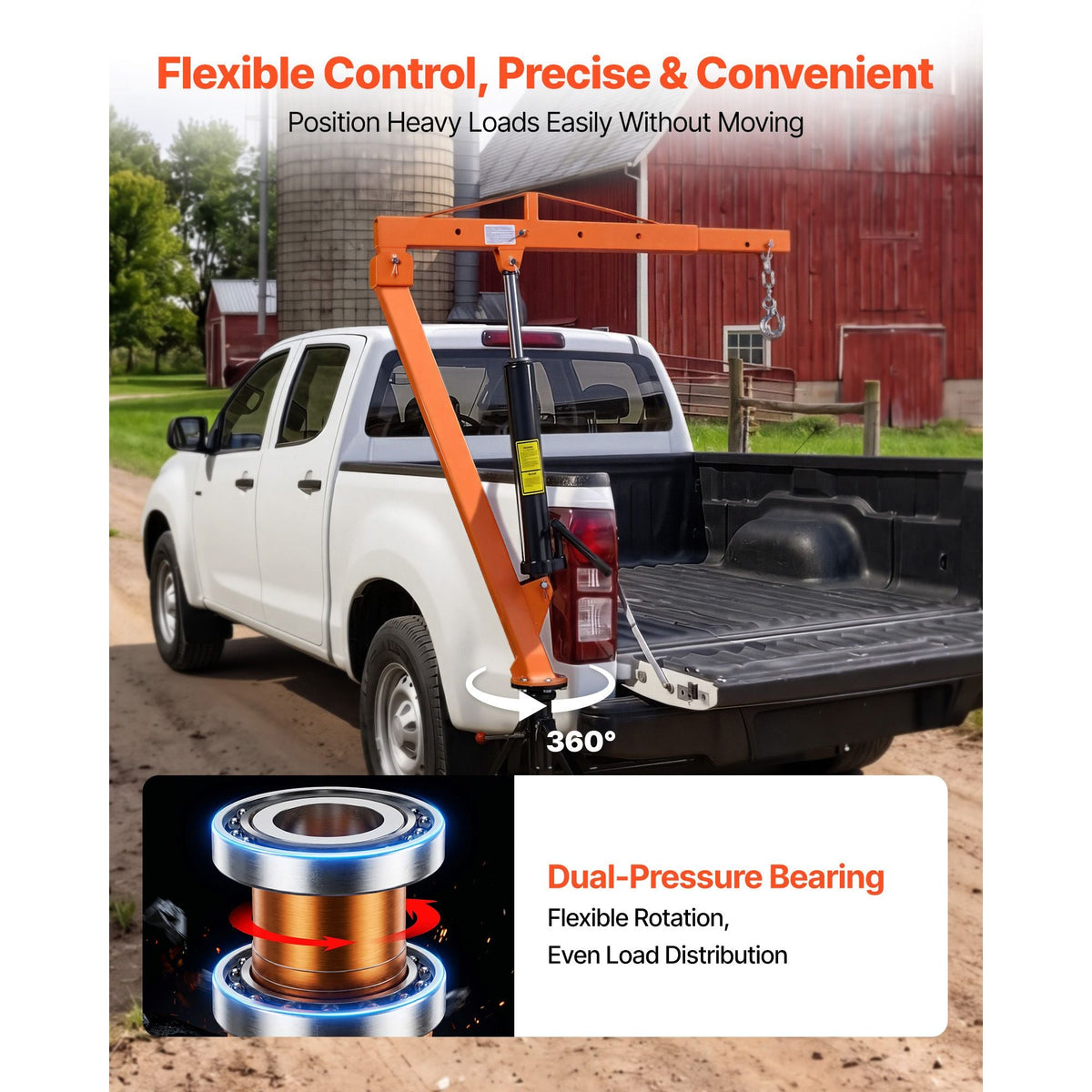 Truck Crane, 1500 lbs Pickup Hitch Crane Trailer Hitch Mounted, Manual Hydraulic with 12T Hydraulic Jack, 360° Swivel Telescopic Boom, Foldable Truck Bed Jib for Machine Lumber Equipment Lifting