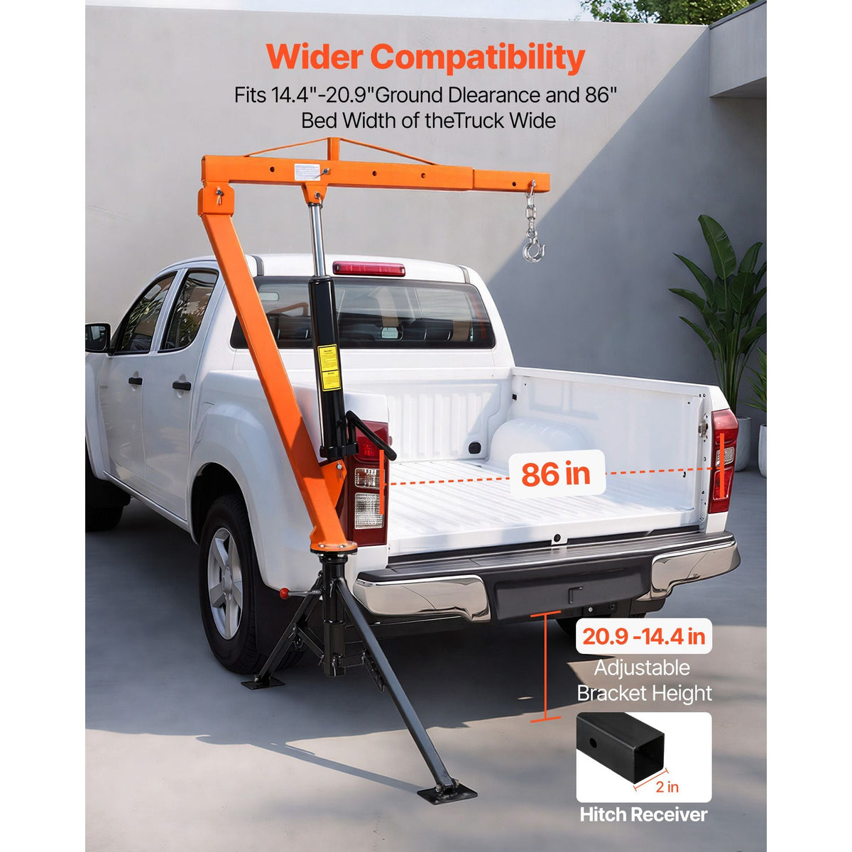 Truck Crane, 1500 lbs Pickup Hitch Crane Trailer Hitch Mounted, Manual Hydraulic with 12T Hydraulic Jack, 360° Swivel Telescopic Boom, Foldable Truck Bed Jib for Machine Lumber Equipment Lifting