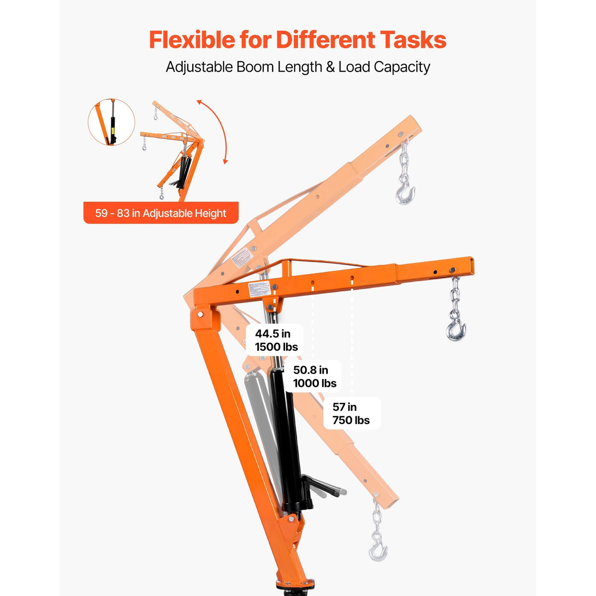 Truck Crane, 1500 lbs Pickup Hitch Crane Trailer Hitch Mounted, Manual Hydraulic with 12T Hydraulic Jack, 360° Swivel Telescopic Boom, Foldable Truck Bed Jib for Machine Lumber Equipment Lifting