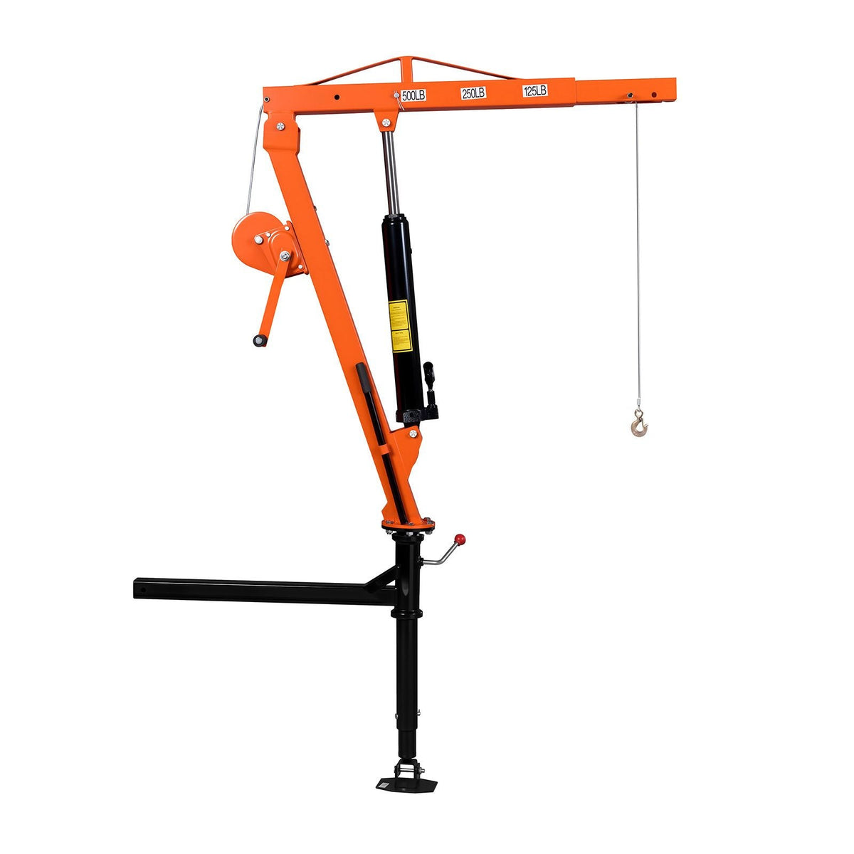 Truck Crane, 500 lbs Pickup Hitch Crane Trailer Hitch Mounted with Manual Winch & Hydraulic Jack, 360° Rotating Telescopic Boom, Foldable Truck Bed Jib Hoist for Machine Lumber Equipment Lifting