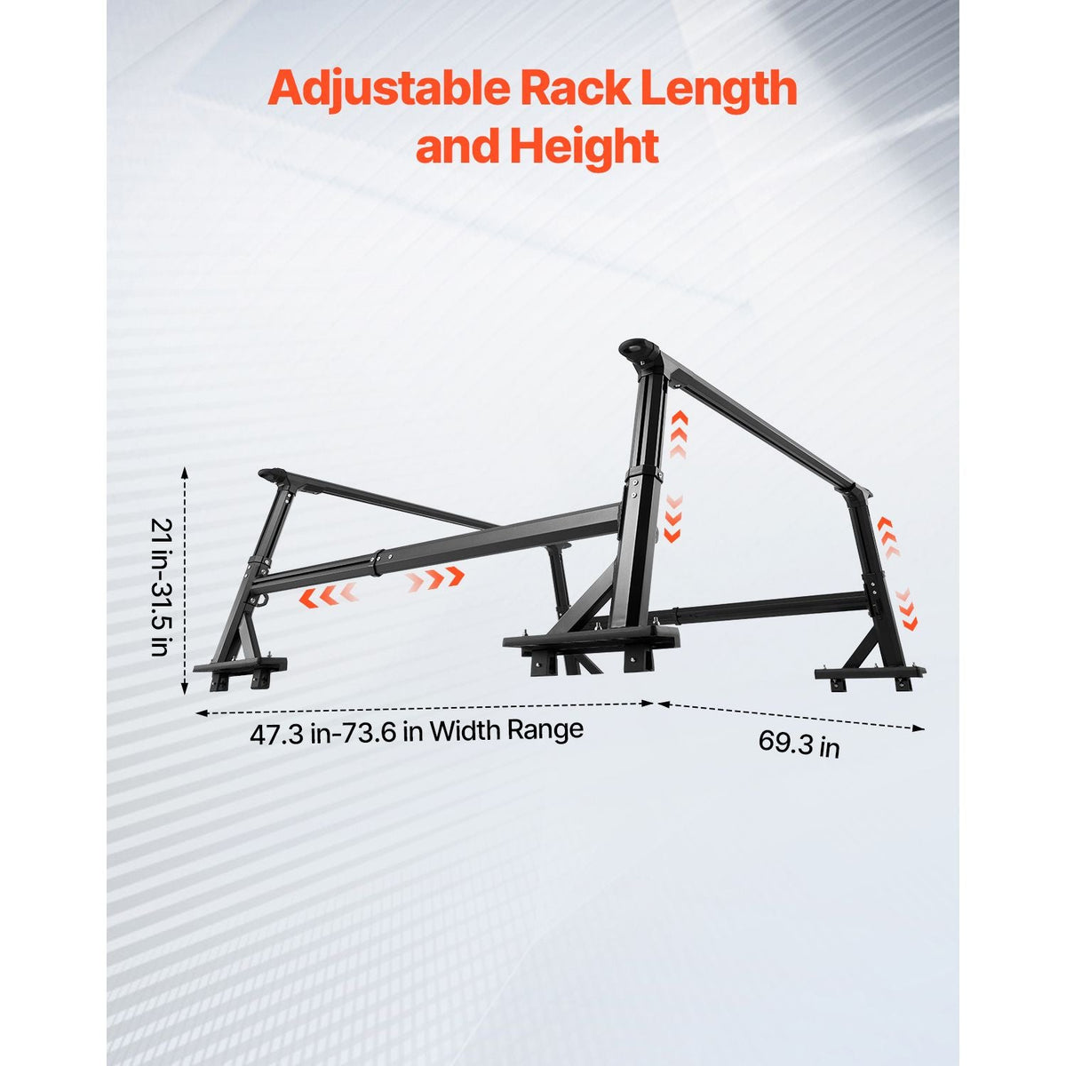 Truck Ladder Rack, 21-31.5 in Height, Adjustable Non-Drilling Aluminum Cargo Rack with Sidebar, 800 lbs Static Capacity, Ideal for Canoes, Surfboards, Ladders, Lumber, Tents, and Large cargo