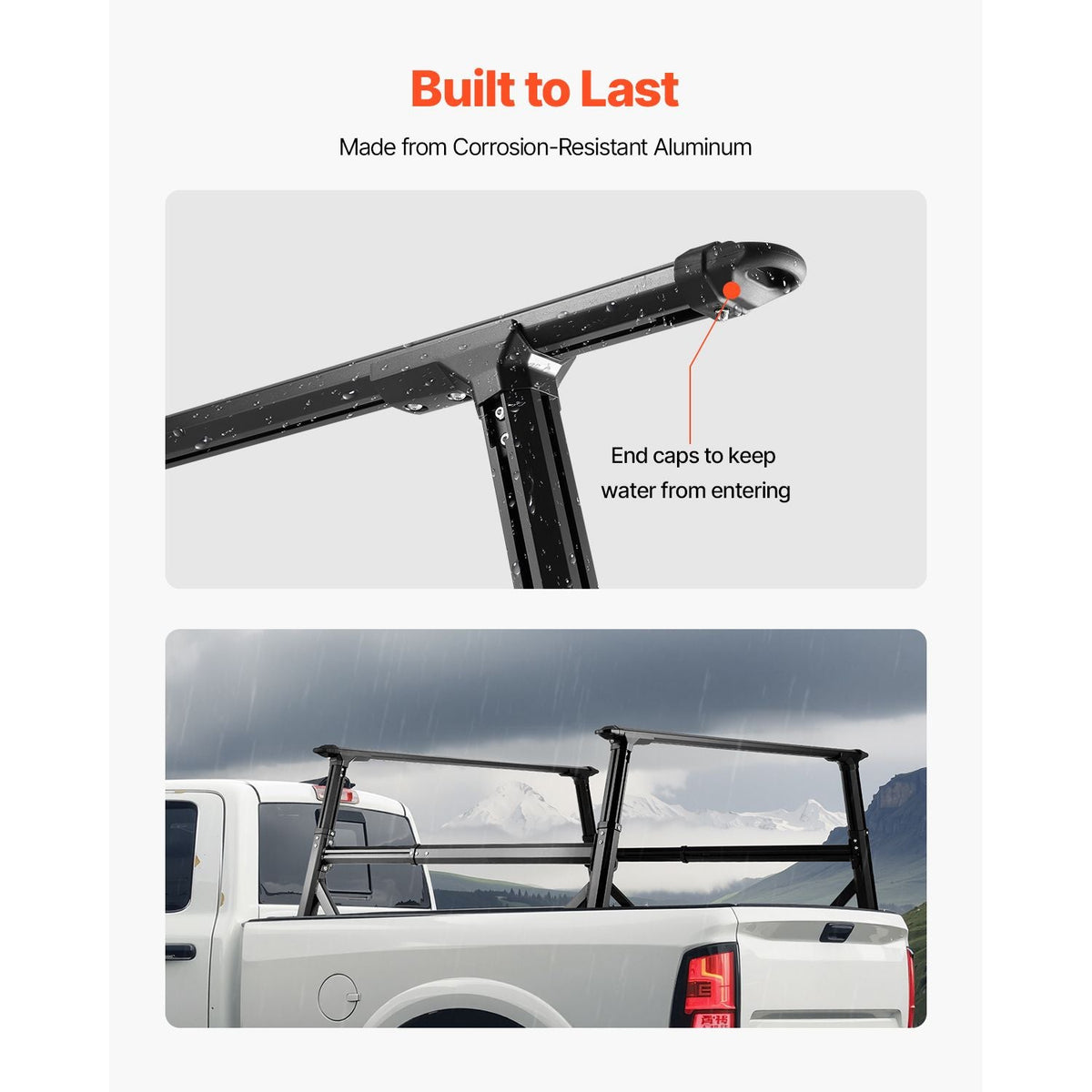 Truck Ladder Rack, 21-31.5 in Height, Adjustable Non-Drilling Aluminum Cargo Rack with Sidebar, 800 lbs Static Capacity, Ideal for Canoes, Surfboards, Ladders, Lumber, Tents, and Large cargo