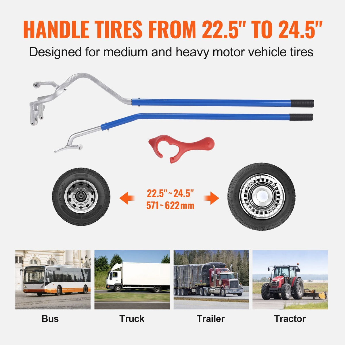 Truck Tire Changer Mount Demount 22.5-24.5 in Radial Bias Ply/Tubeless Tire