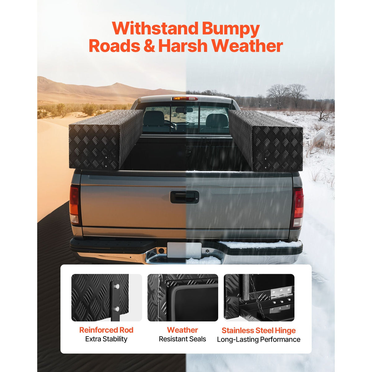 Truck Tool Box, 72 x 13 x 16 Inch, Black Aluminum Tread Topsider Toolbox with Dual Drop Doors, Heavy Duty Lockable Storage and Organization Box with Latch, Corrosion-Resistant, for Truck Bed
