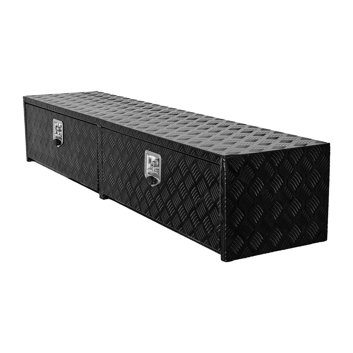 Truck Tool Box, 72 x 13 x 16 Inch, Black Aluminum Tread Topsider Toolbox with Dual Drop Doors, Heavy Duty Lockable Storage and Organization Box with Latch, Corrosion-Resistant, for Truck Bed