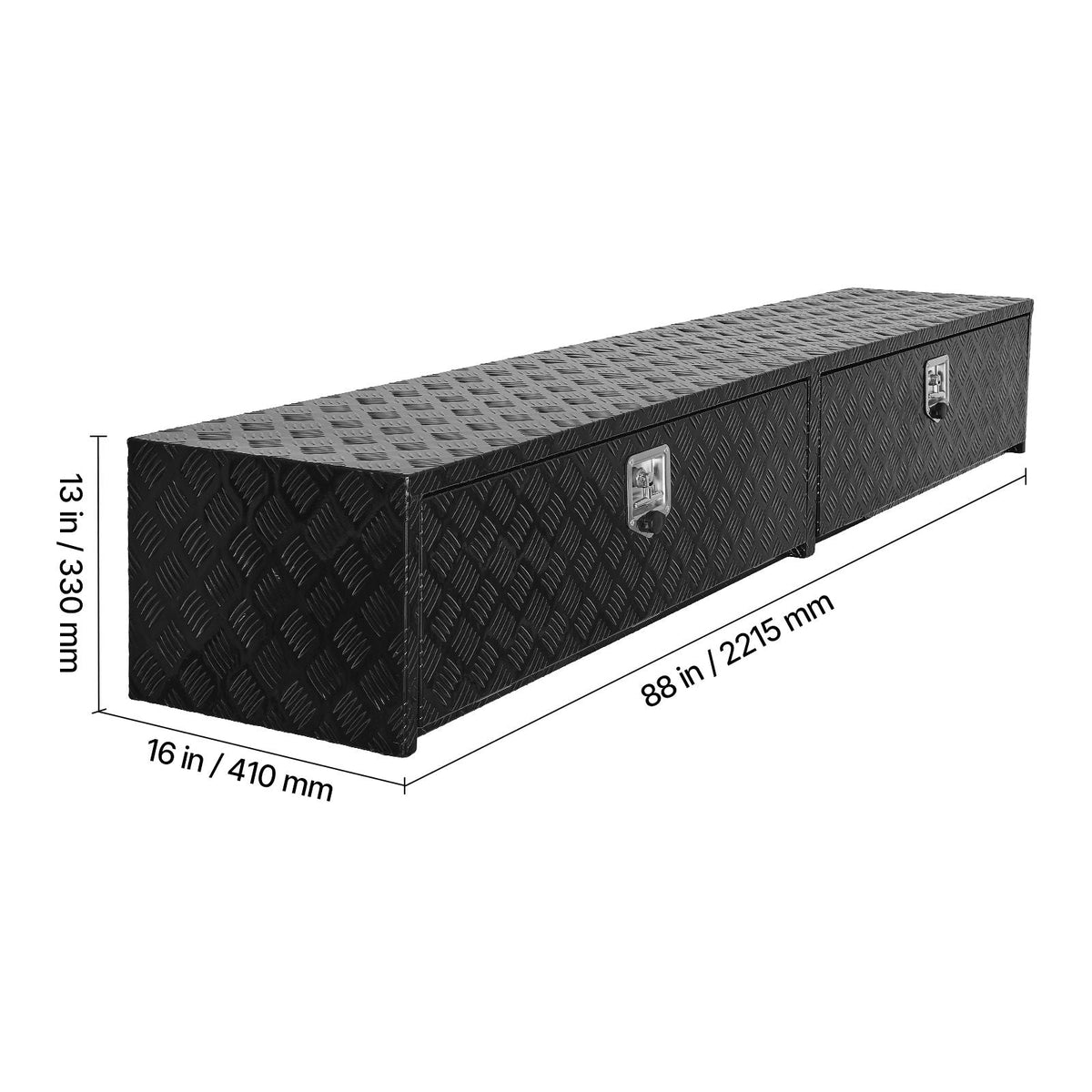 Truck Tool Box, 88 x 16 x 13 Inch, Black Aluminum Tread Topsider Toolbox with Dual Drop Doors, Heavy Duty Lockable Storage and Organization Box with Latch, Corrosion-Resistant, for Truck Bed