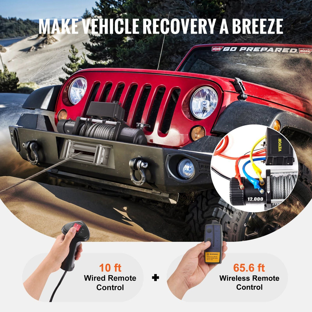 Truck Winch 12000lbs Electric Winch 85ft/26m Steel Cable 12V Power Winch Jeep Winch with Wireless Remote Control and Powerful Motor for UTV ATV & Jeep Truck and Wrangler in Car Lift