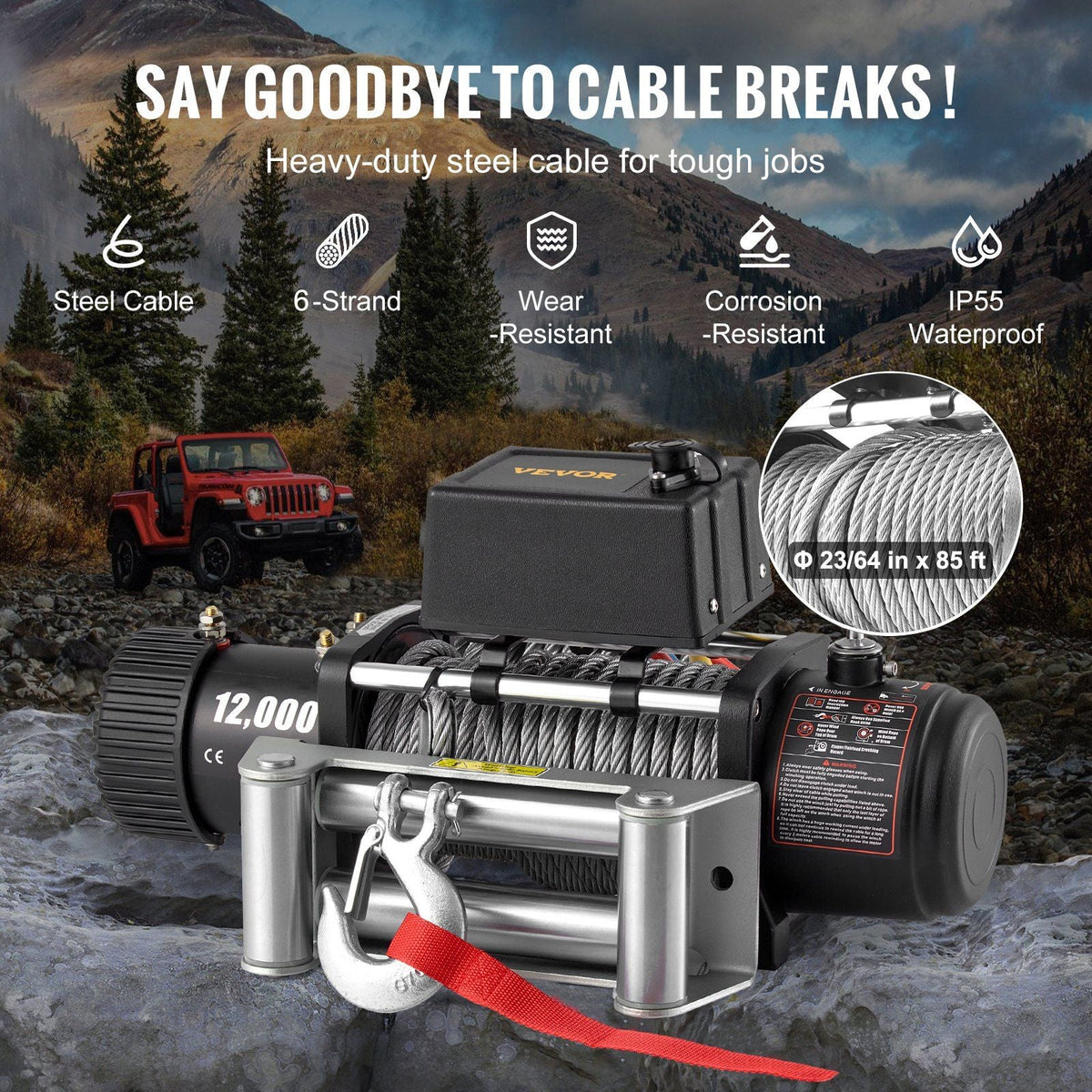 Truck Winch 12000lbs Electric Winch 85ft/26m Steel Cable 12V Power Winch Jeep Winch with Wireless Remote Control and Powerful Motor for UTV ATV & Jeep Truck and Wrangler in Car Lift