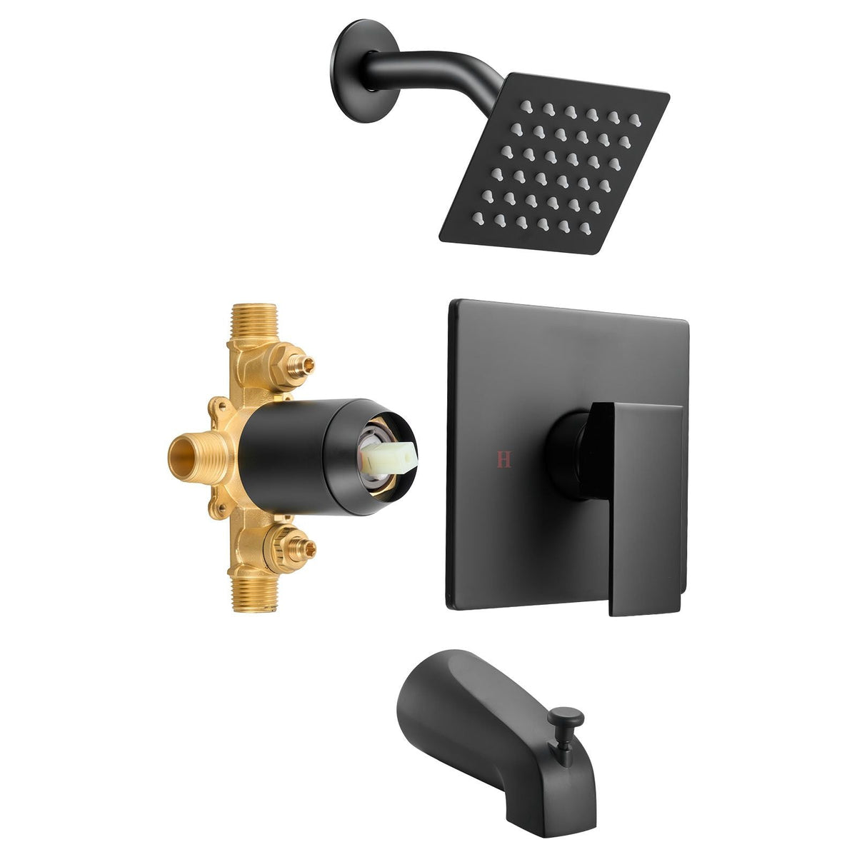 Tub and Shower Faucet Set, Complete with 4-Inch Rainfall Shower Head and Bathtub Spout, Single-Spray Single-Handle Tub Trim Kit with 304 Stainless Steel Valve Trim for Bathrooms, Matte Black