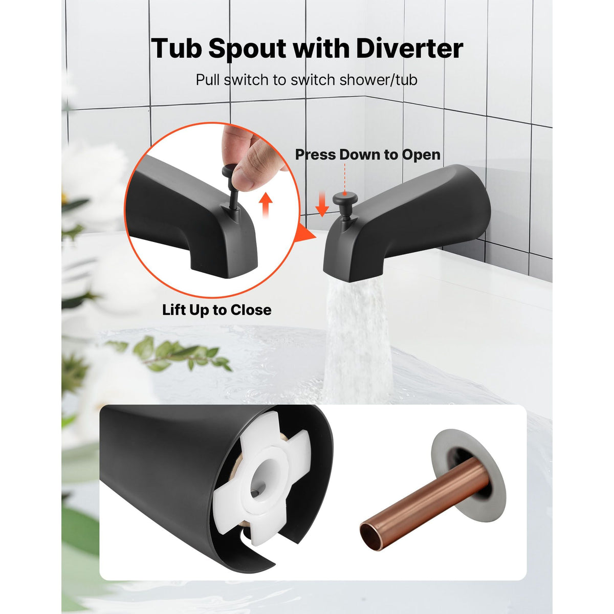 Tub and Shower Faucet Set, Complete with 4-Inch Rainfall Shower Head and Bathtub Spout, Single-Spray Single-Handle Tub Trim Kit with 304 Stainless Steel Valve Trim for Bathrooms, Matte Black