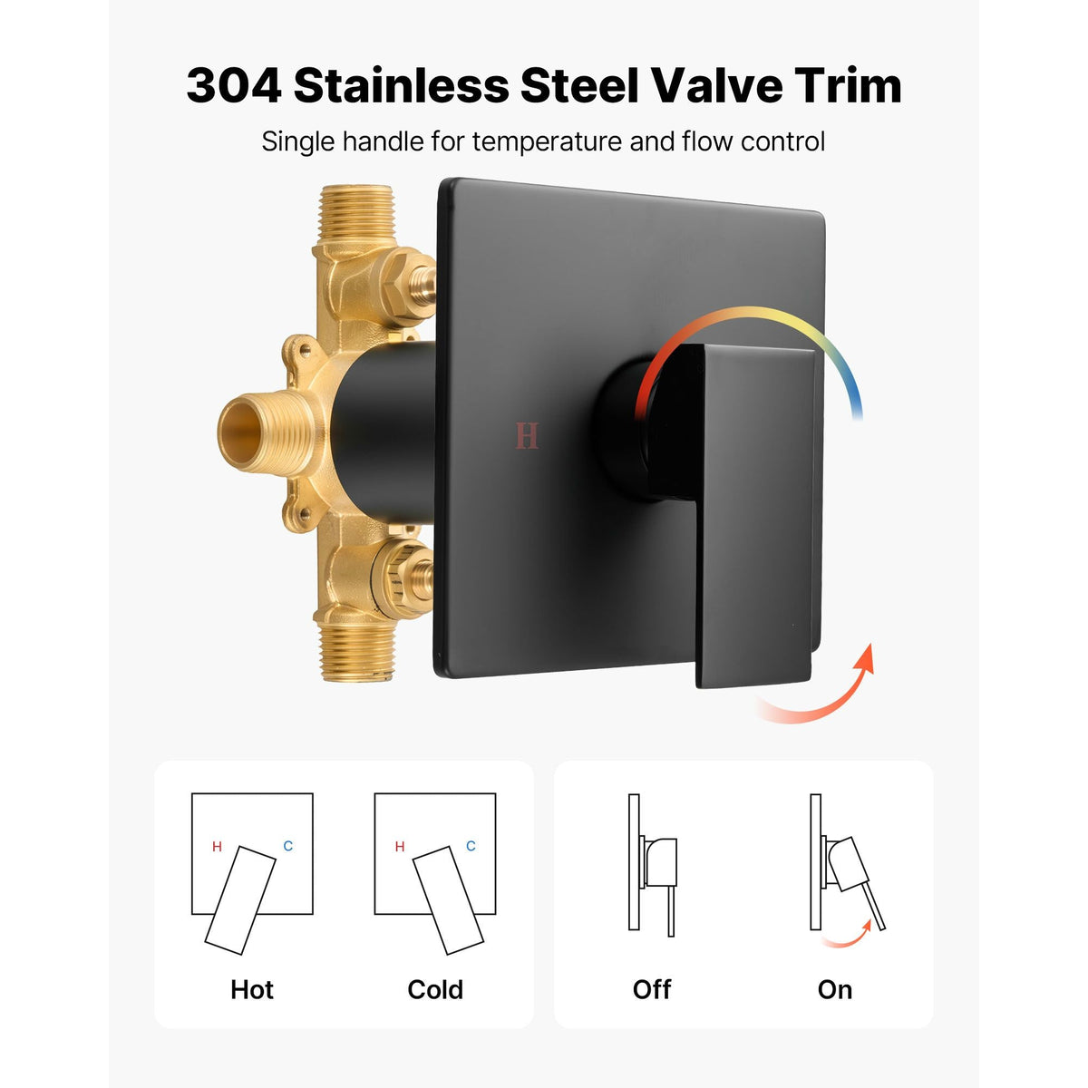 Tub and Shower Faucet Set, Complete with 4-Inch Rainfall Shower Head and Bathtub Spout, Single-Spray Single-Handle Tub Trim Kit with 304 Stainless Steel Valve Trim for Bathrooms, Matte Black