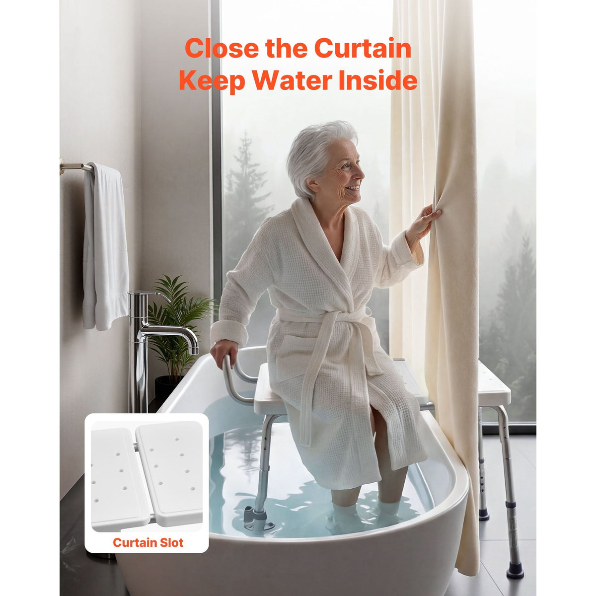 Tub Transfer Bench for Bathtub, 400 lbs Capacity Heavy Duty Shower Chair with Arm, Backrest and Curtain Slot, Height Adjustable Shower Bench Bath Seat for Adults, Seniors, Elderly and Disabled