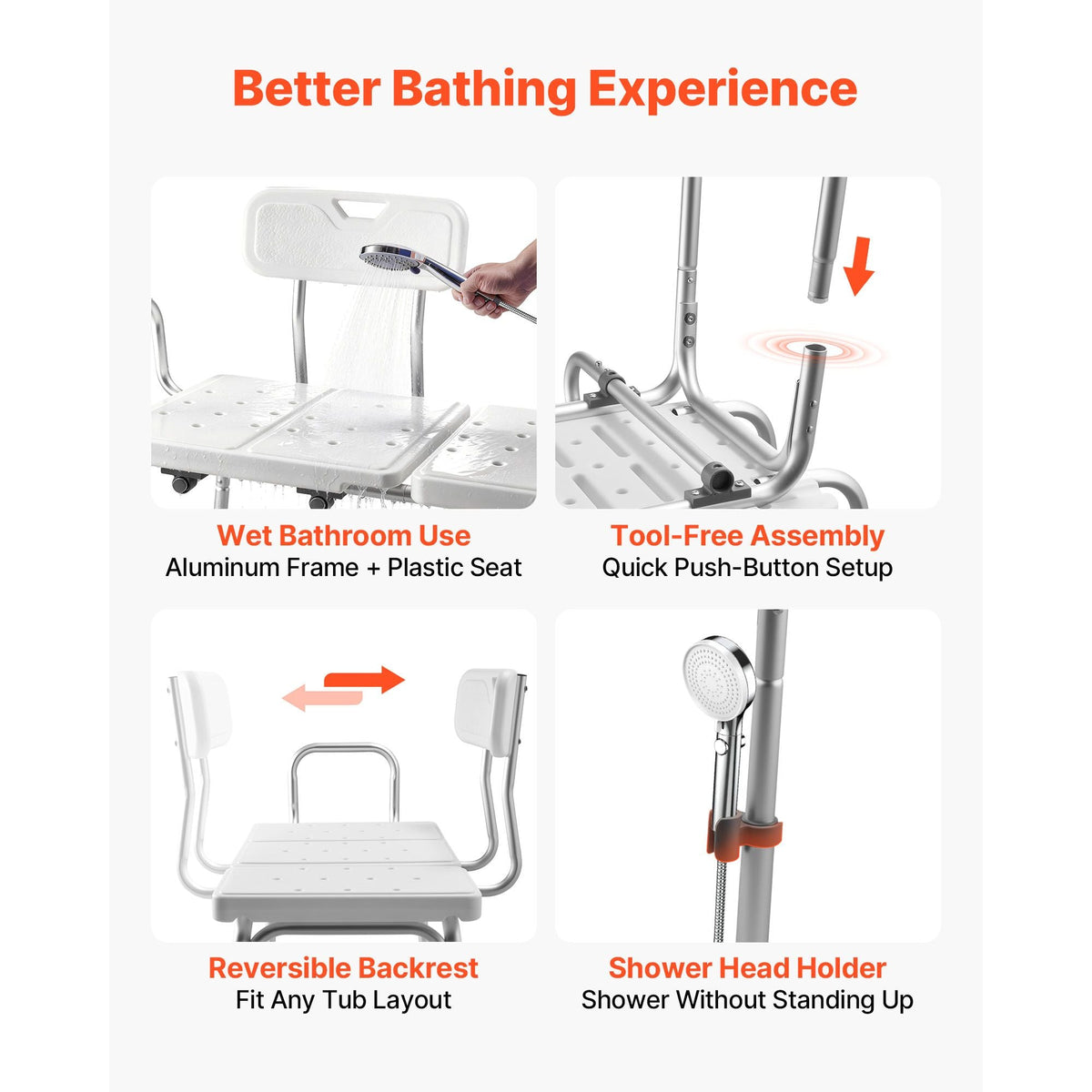 Tub Transfer Bench for Bathtub, 400 lbs Capacity Heavy Duty Shower Chair with Arm, Backrest and Curtain Slot, Height Adjustable Shower Bench Bath Seat for Adults, Seniors, Elderly and Disabled