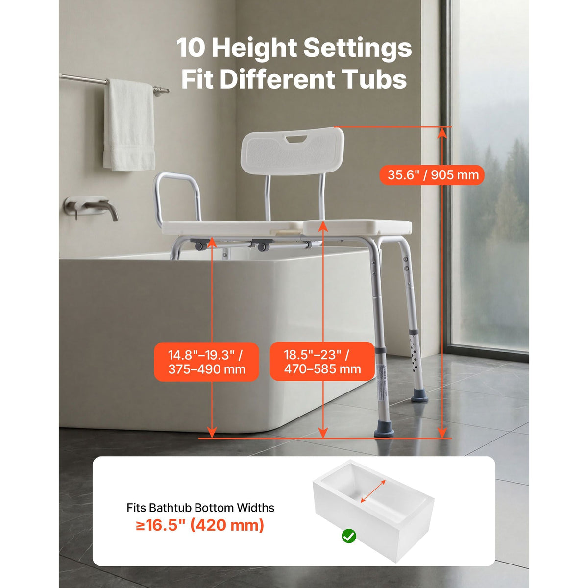 Tub Transfer Bench for Bathtub, 400 lbs Capacity Heavy Duty Shower Chair with Arm, Backrest and Curtain Slot, Height Adjustable Shower Bench Bath Seat for Adults, Seniors, Elderly and Disabled