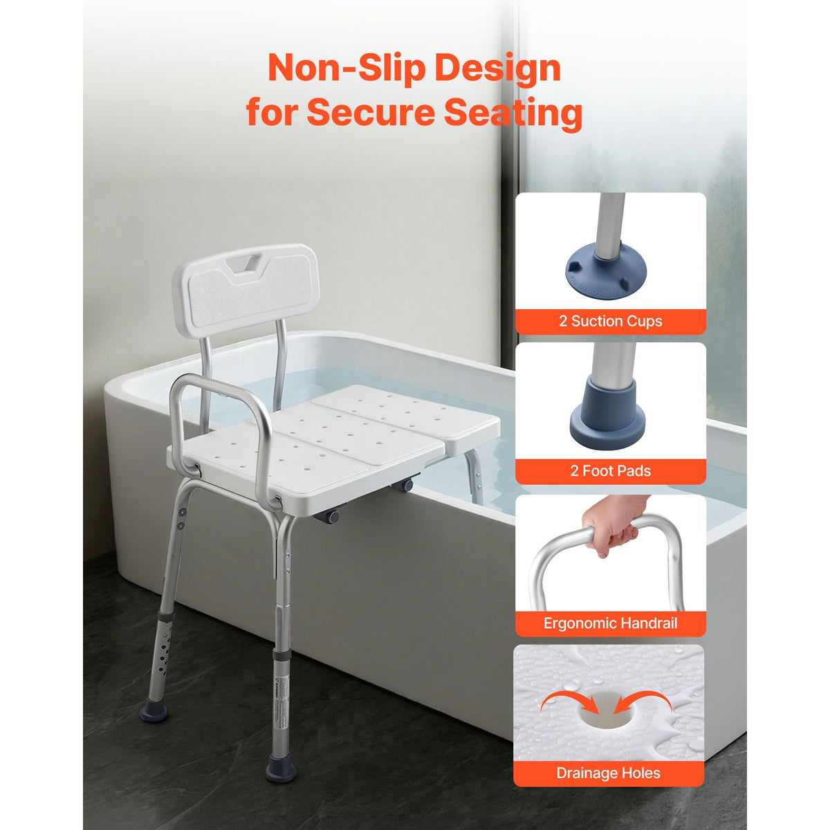 Tub Transfer Bench for Bathtub, 400 lbs Capacity Heavy Duty Shower Chair with Arm, Backrest and Curtain Slot, Height Adjustable Shower Bench Bath Seat for Adults, Seniors, Elderly and Disabled