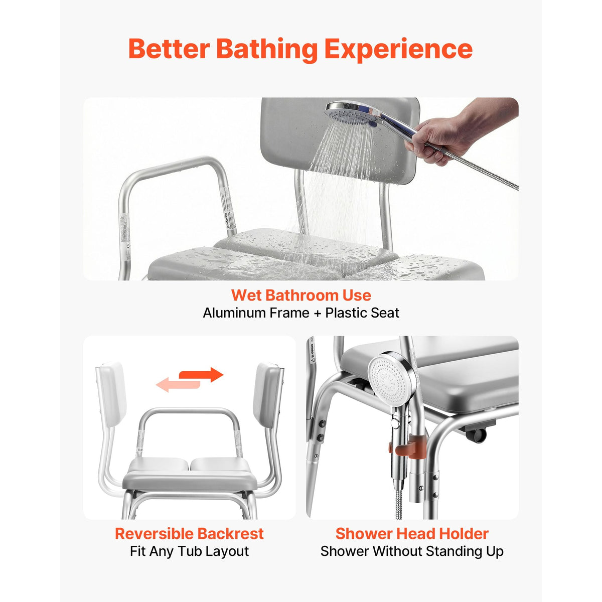 Tub Transfer Bench for Bathtub, 500 lbs Weight Capacity Heavy Duty Shower Chair with Arm and Backrest, Height Adjustable Bathroom Shower Bench Bath Seat for Adults, Seniors, Elderly and Disabled