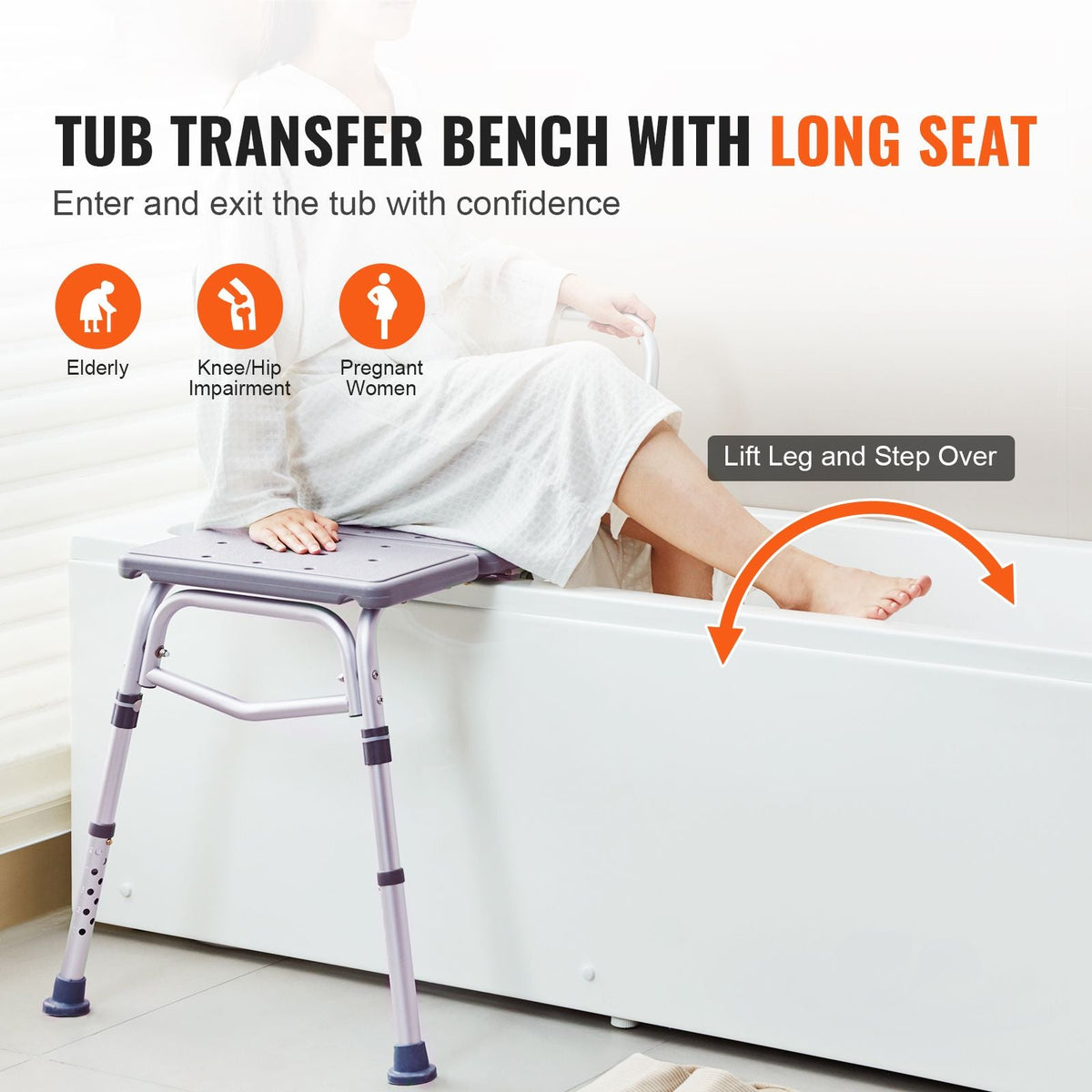 Tub Transfer Bench for Bathtub, Adjustable Shower Seats for Adults, Lightweight Shower Bench for Elderly and Disabled, Non-Slip Bath Seats with Armrest and Reversible Backrest, 400lbs Capacity