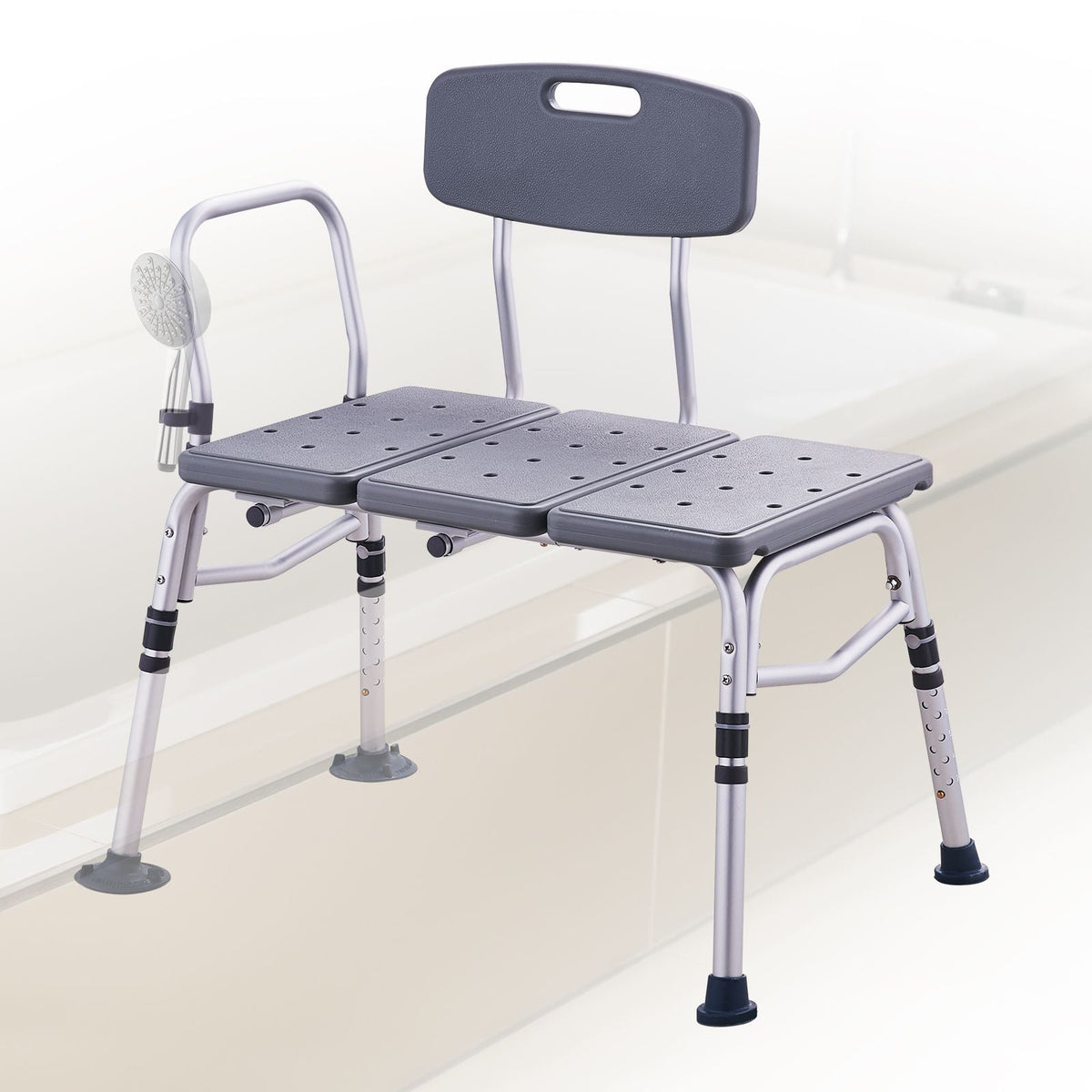 Tub Transfer Bench for Bathtub, Adjustable Shower Seats for Adults, Lightweight Shower Bench for Elderly and Disabled, Non-Slip Bath Seats with Armrest and Reversible Backrest, 400lbs Capacity