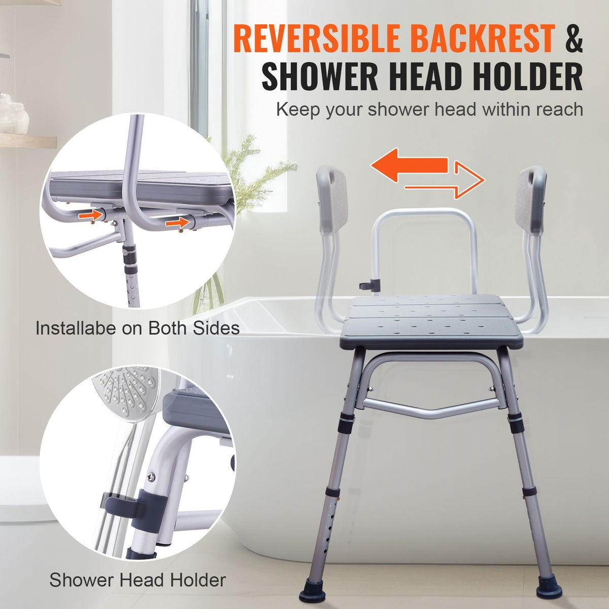 Tub Transfer Bench for Bathtub, Adjustable Shower Seats for Adults, Lightweight Shower Bench for Elderly and Disabled, Non-Slip Bath Seats with Armrest and Reversible Backrest, 400lbs Capacity