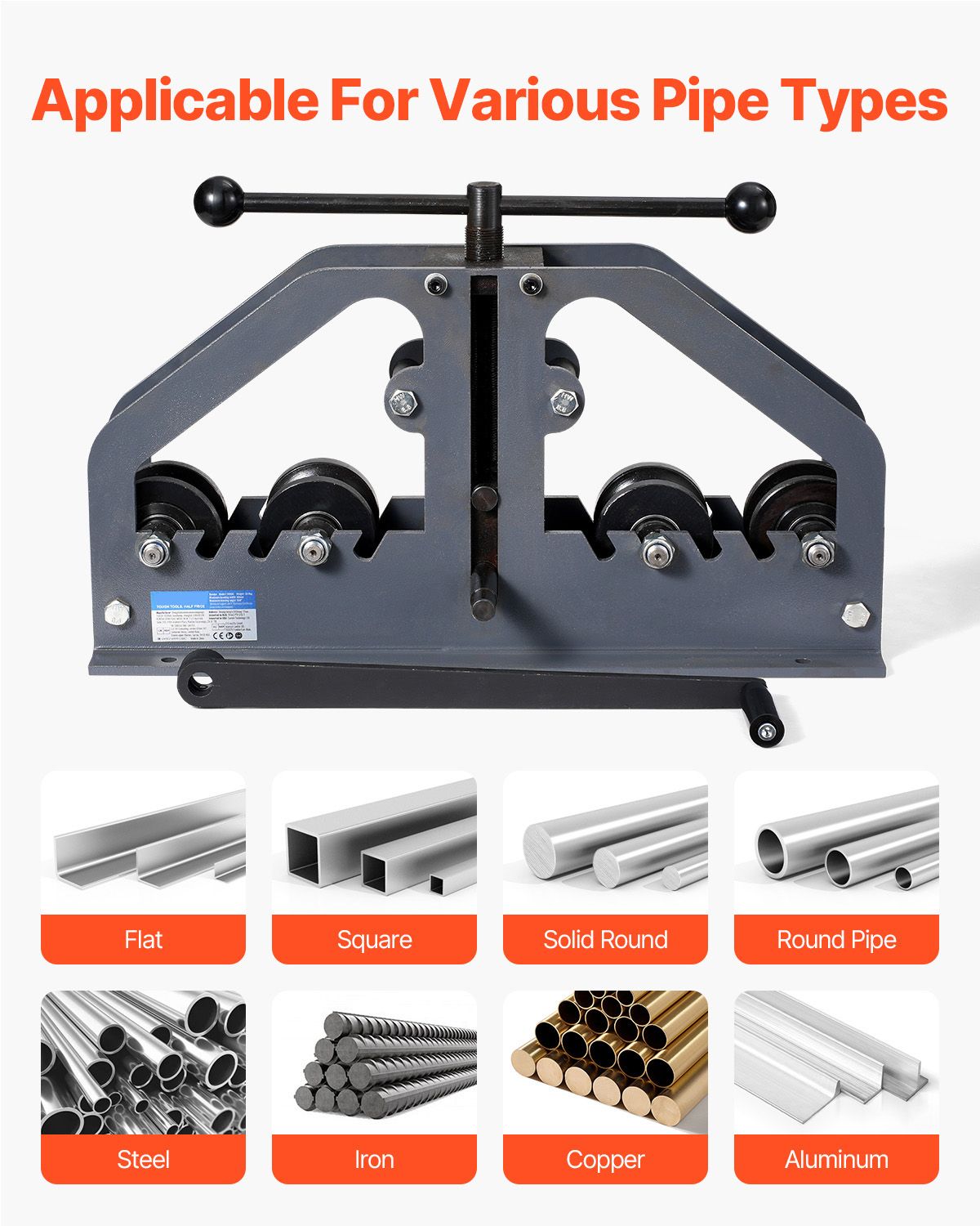 Tube Roller Bender, Max 1-1/2" Manual Tube Pipe Roller Bender with 6 Dies, 360° Copper Aluminum Pipe Bending Tool for Square, Round Tube & Flat Bar, Ideal for HVAC Air Conditioning Auto Repair