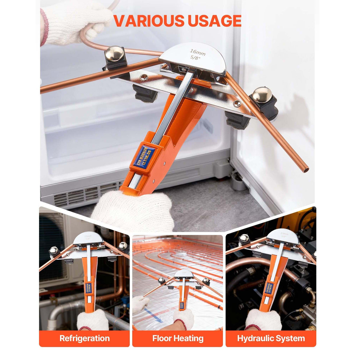 Tubing Bender Kit, 1/4 to 7/8 Inch, Compact Ratcheting Tube Pipe Bender, Ratchet Hand Bending Tool, with 7 Aluminium Alloy Dies, HVAC Tools, for Copper Aluminum HVAC Refrigeration Maintenance