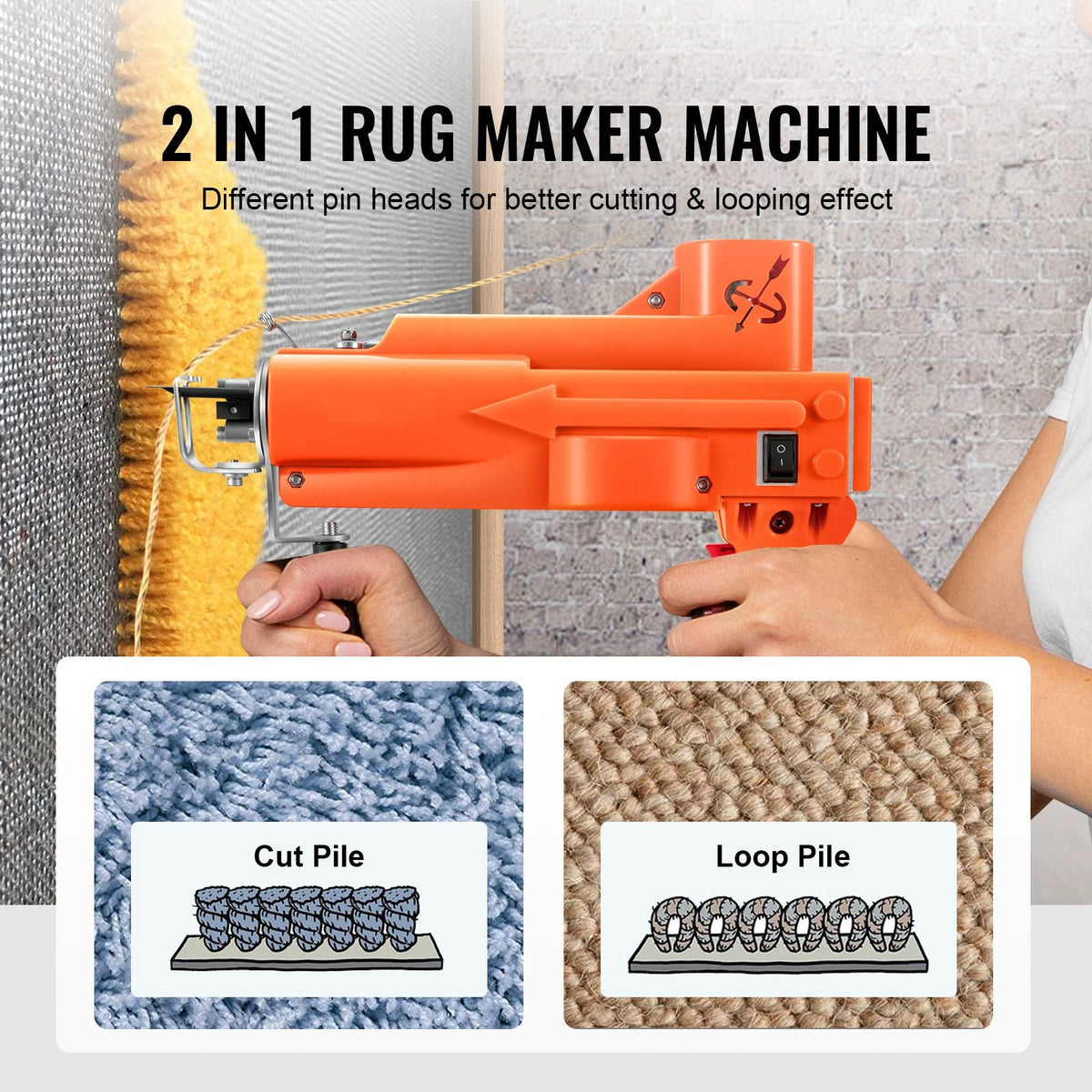 Tufting Gun, 2 in 1 Cut & Loop Pile, Electric Carpet Weaving Flocking Machine, Rug Machines Starter Kit, 7-27 Stitches/sec High Speed Rug Making Tools, 4-25 mm Adjustable Height, 110V