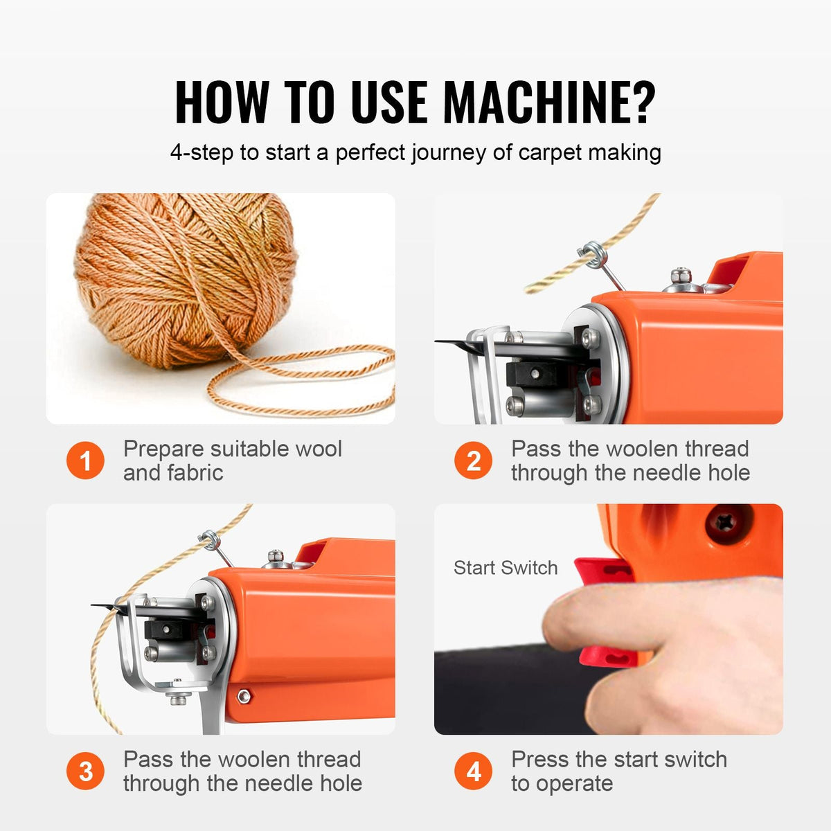 Tufting Gun, 2 in 1 Cut & Loop Pile, Electric Carpet Weaving Flocking Machine, Rug Machines Starter Kit, 7-27 Stitches/sec High Speed Rug Making Tools, 4-25 mm Adjustable Height, 110V