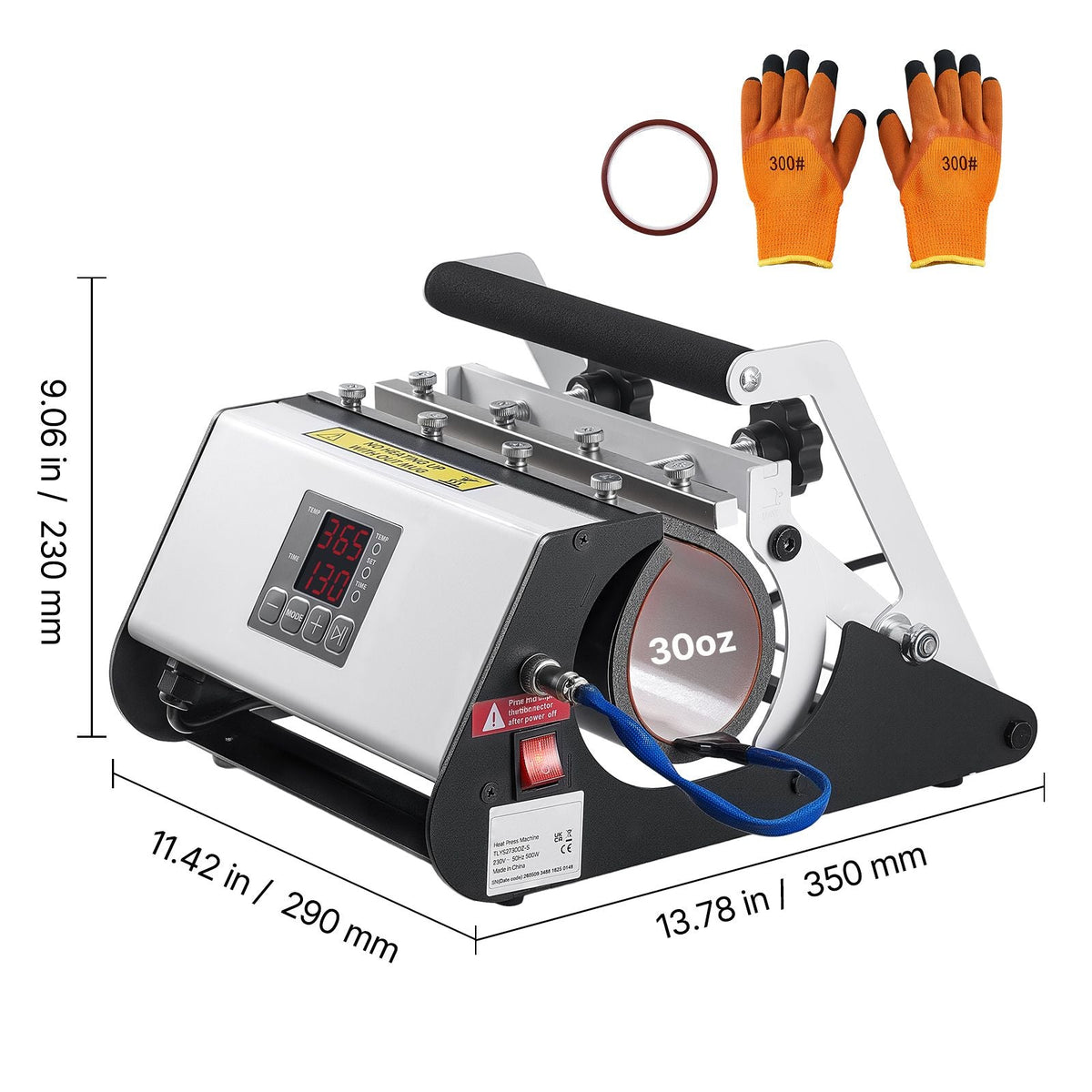 Tumbler Heat Press Machine, 11-30 oz Mug Press, Fast and Even Heating, with Tape and Gloves, Easy Temp and Time Setting, Heat Transfer for Sublimation Tumblers, Cups, Mugs, Black and White