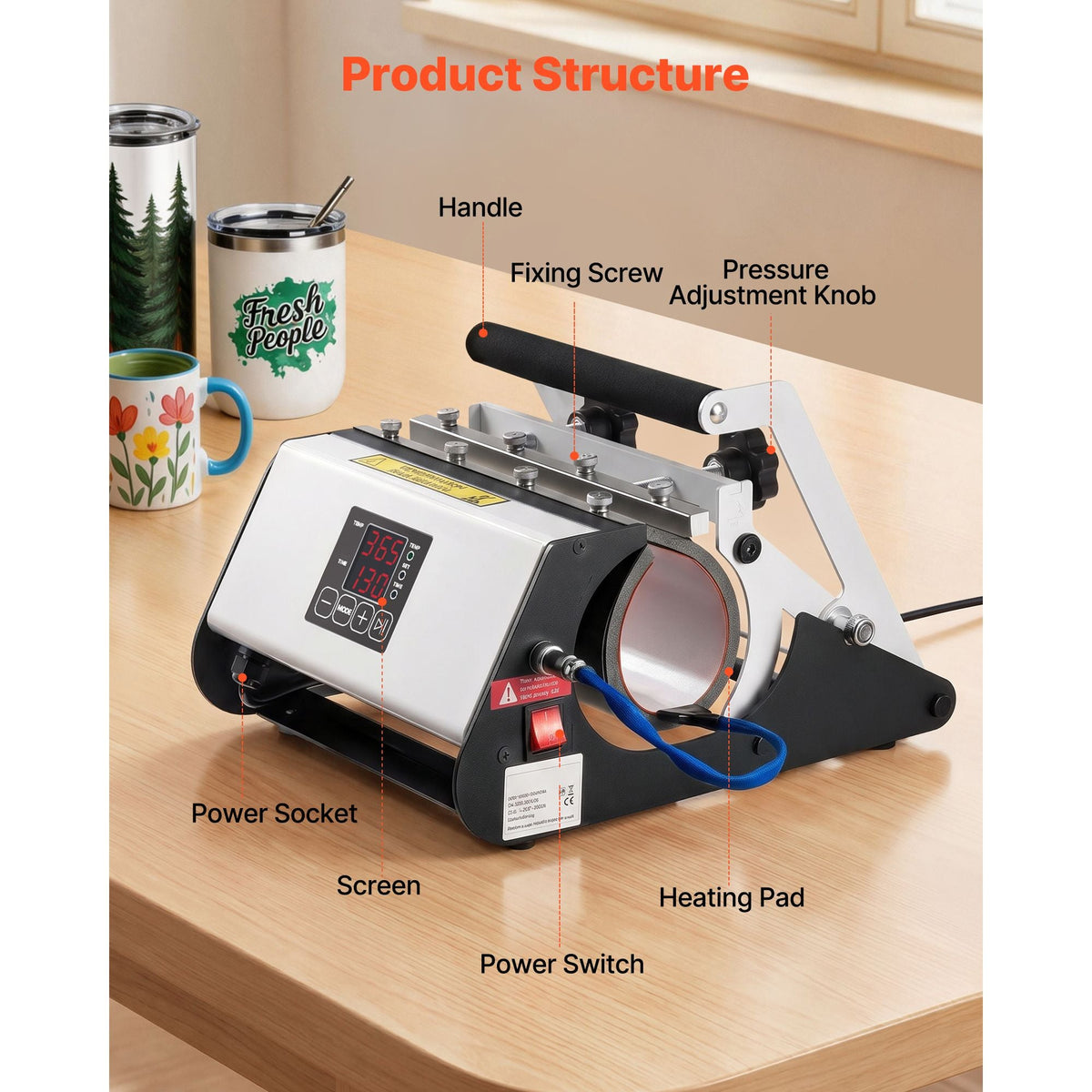 Tumbler Heat Press Machine, 11-30 oz Mug Press, Fast and Even Heating, with Tape and Gloves, Easy Temp and Time Setting, Heat Transfer for Sublimation Tumblers, Cups, Mugs, Black and White