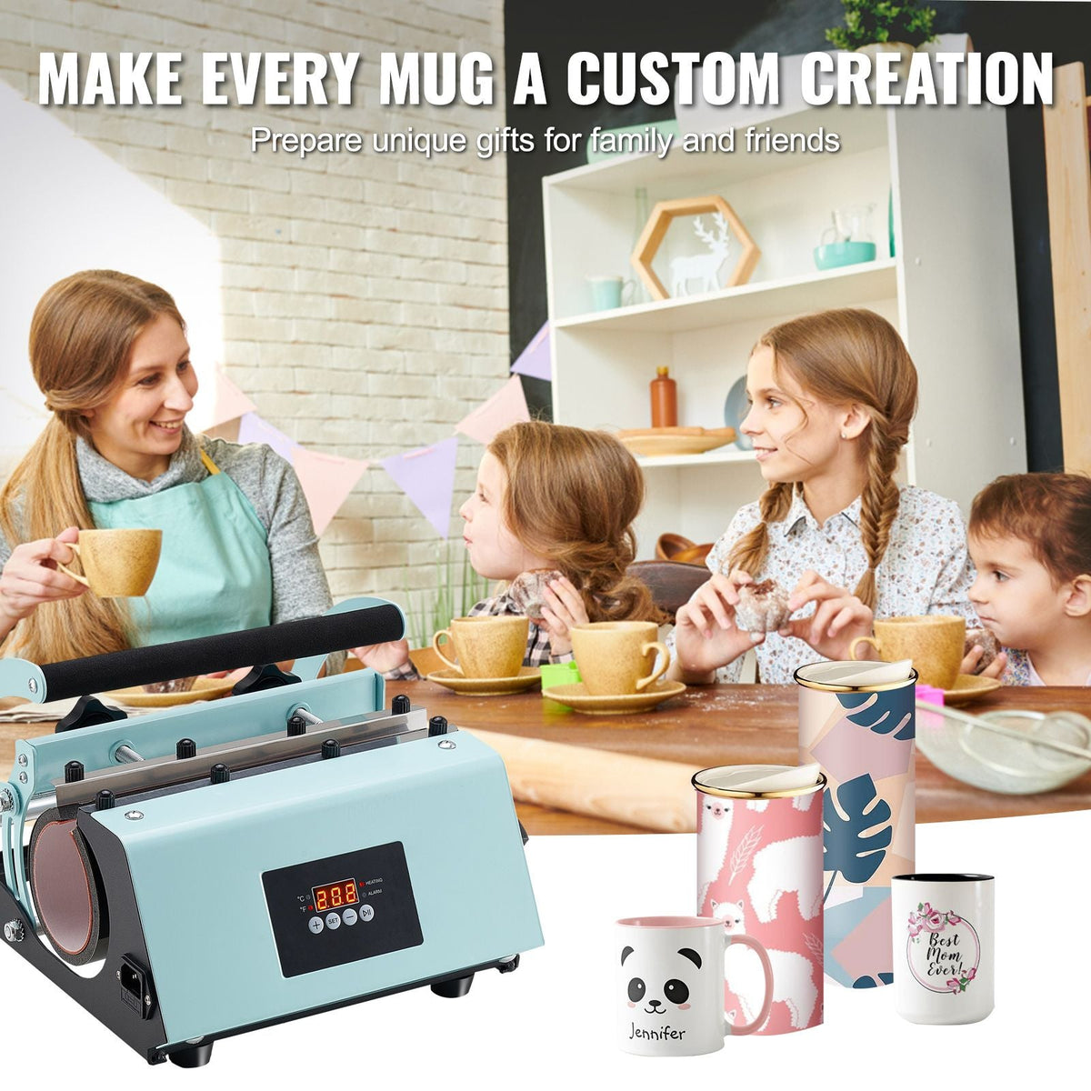 Tumbler Heat Press Machine, 11-30oz Mug Press, Heat Up Fast and Even, Tumbler Press with Sublimation Paper, Tape and Gloves, Temp and Time Setting, for Sublimation Tumblers, Cups, Mugs, Green