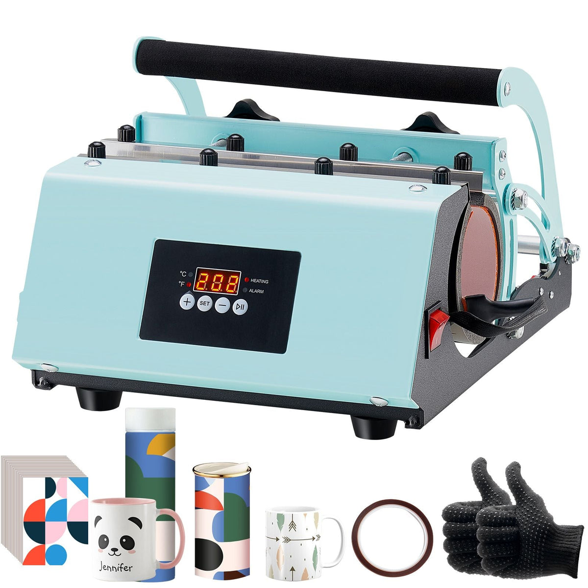 Tumbler Heat Press Machine, 11-30oz Mug Press, Heat Up Fast and Even, Tumbler Press with Sublimation Paper, Tape and Gloves, Temp and Time Setting, for Sublimation Tumblers, Cups, Mugs, Green
