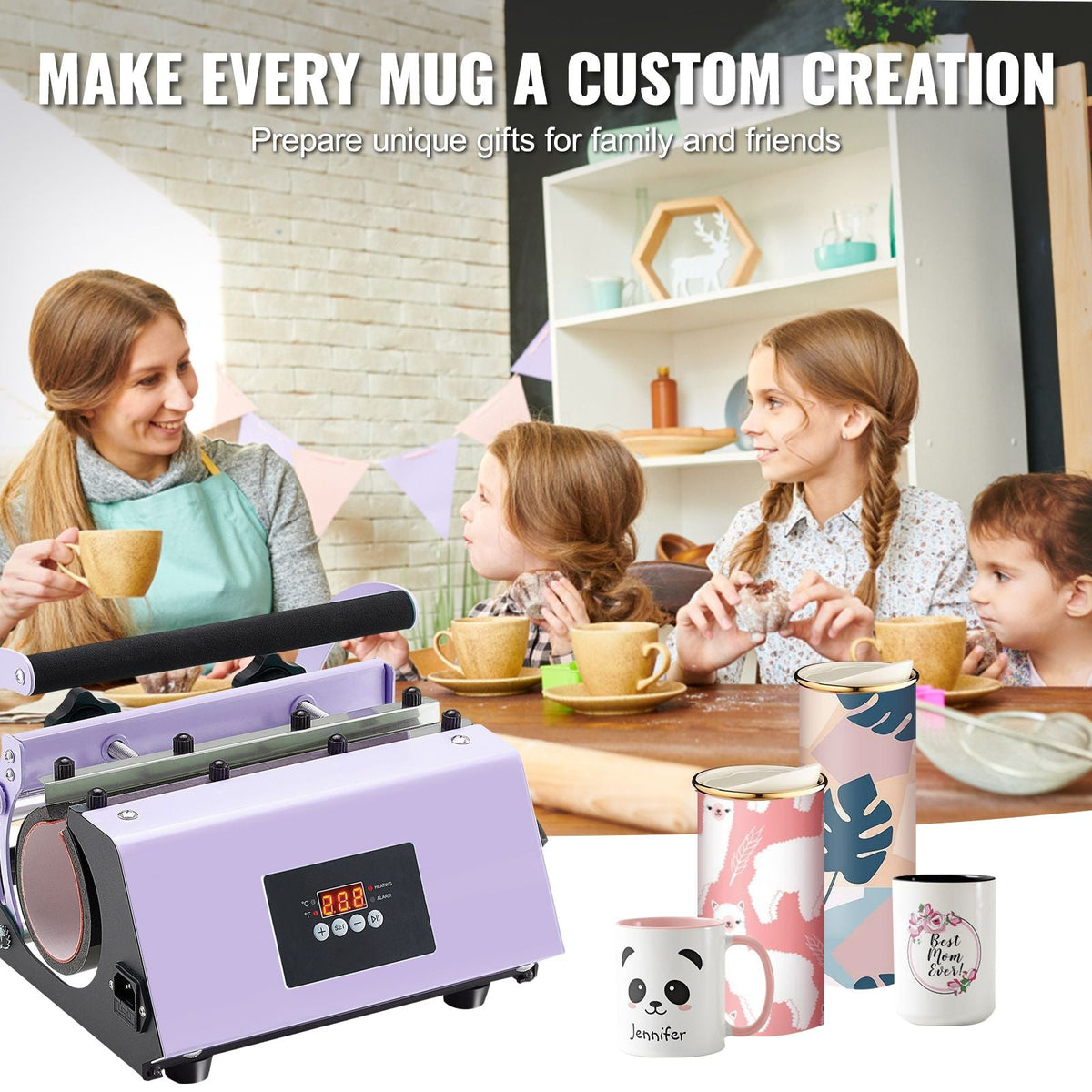 Tumbler Heat Press Machine, 11-30oz Mug Press, Heat Up Fast and Even, Tumbler Press with Sublimation Paper, Tape and Gloves, Temp and Time Setting, for Sublimation Tumblers, Cups, Mugs, Purple