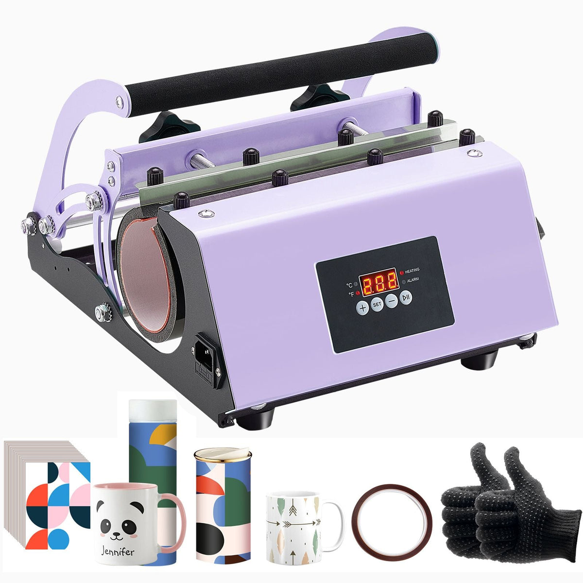 Tumbler Heat Press Machine, 11-30oz Mug Press, Heat Up Fast and Even, Tumbler Press with Sublimation Paper, Tape and Gloves, Temp and Time Setting, for Sublimation Tumblers, Cups, Mugs, Purple