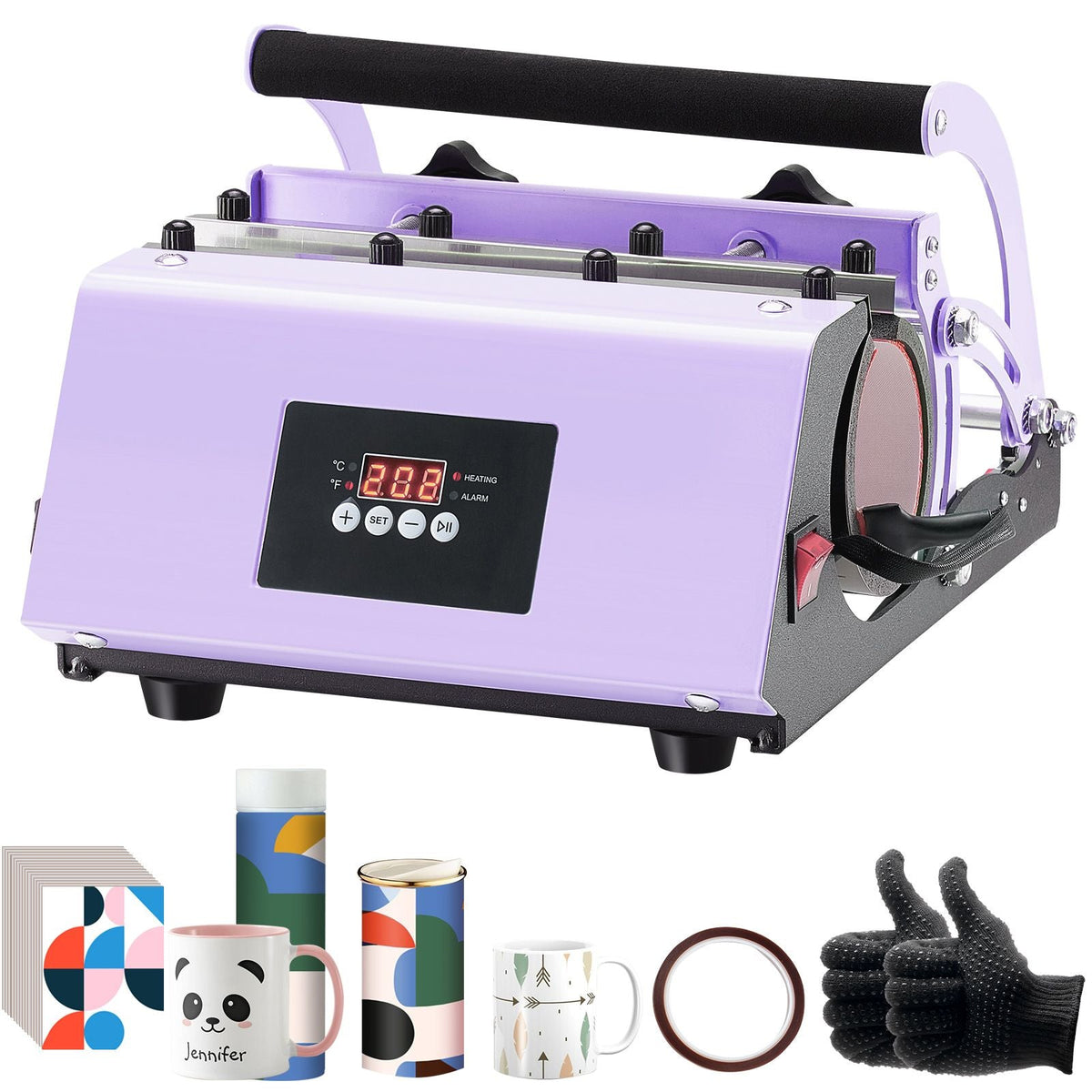Tumbler Heat Press Machine, 11-30oz Mug Press, Heat Up Fast and Even, Tumbler Press with Sublimation Paper, Tape and Gloves, Temp and Time Setting, for Sublimation Tumblers, Cups, Mugs, Purple