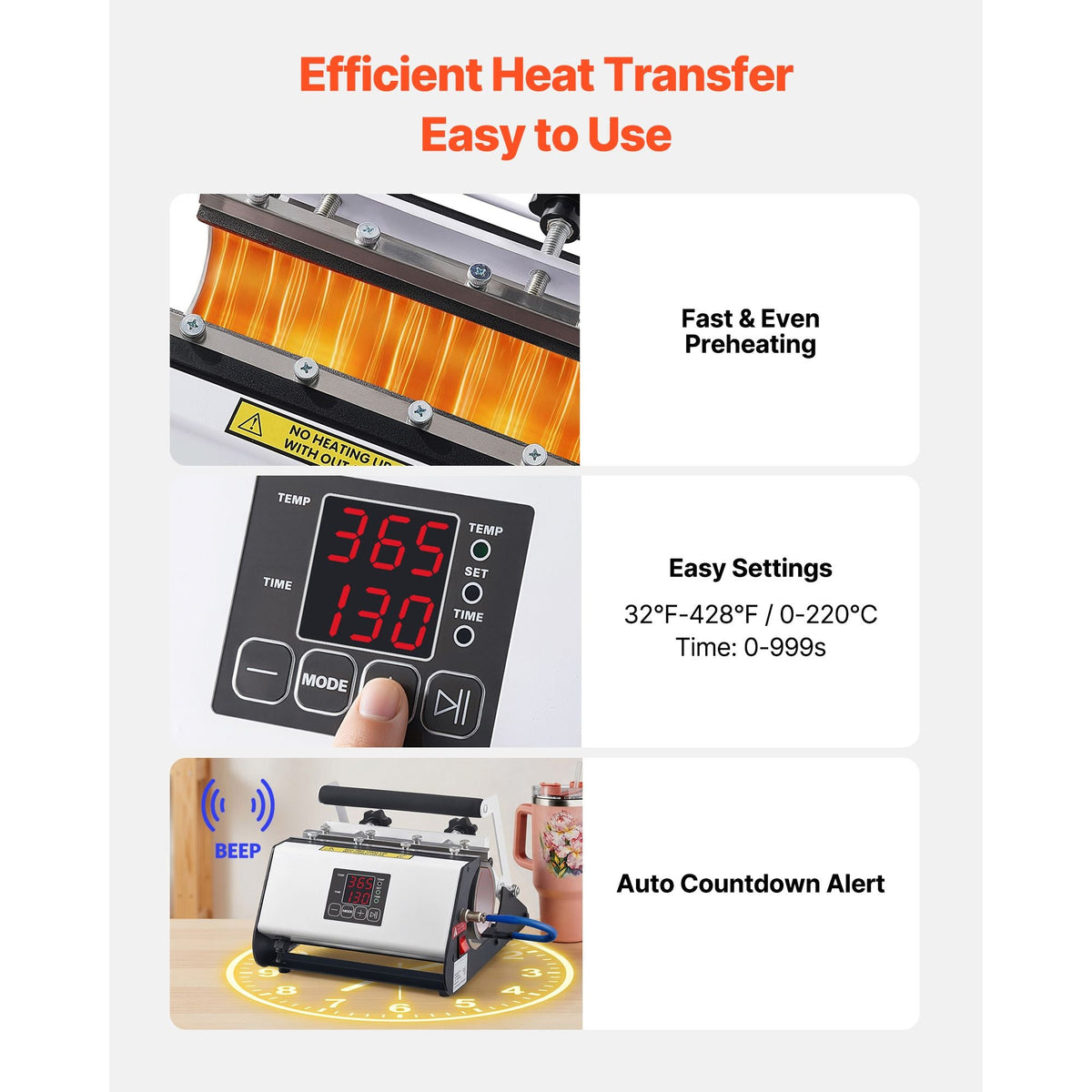 Tumbler Heat Press Machine, 30 oz and 40 oz Mug Press, Fast and Even Heating, with Tape, Gloves, Easy Temp and Time Setting, Heat Transfer for Sublimation Tumblers, Cups, Mugs, Black and White