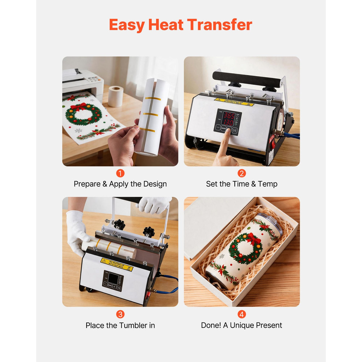 Tumbler Heat Press Machine, 30 oz and 40 oz Mug Press, Fast and Even Heating, with Tape, Gloves, Easy Temp and Time Setting, Heat Transfer for Sublimation Tumblers, Cups, Mugs, Black and White