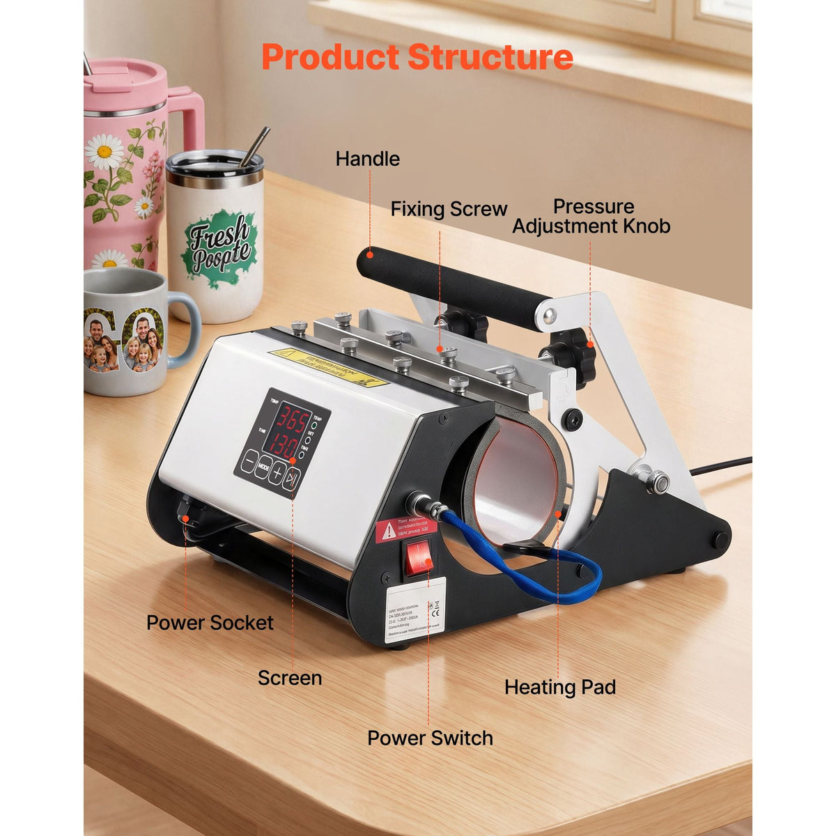 Tumbler Heat Press Machine, 30 oz and 40 oz Mug Press, Fast and Even Heating, with Tape, Gloves, Easy Temp and Time Setting, Heat Transfer for Sublimation Tumblers, Cups, Mugs, Black and White