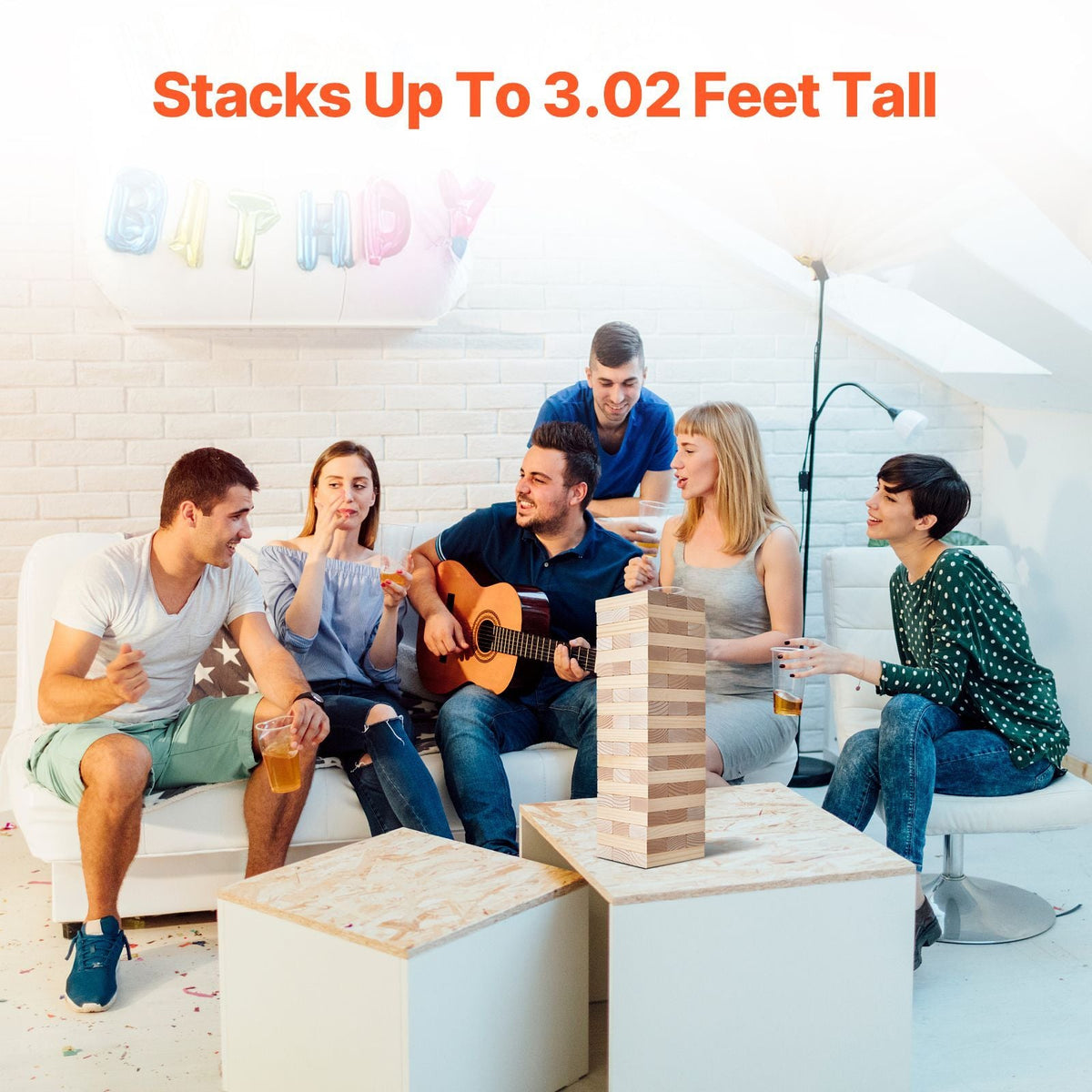 Tumbling Timber Toy, 54 Blocks Medium Tumble Tower Blocks Game, Pine Wood Tumbling Tower Game with Carry Bag and Scoreboard, Wooden Stacking Game, Tumble Tower Family Games for Indoor/Outdoor