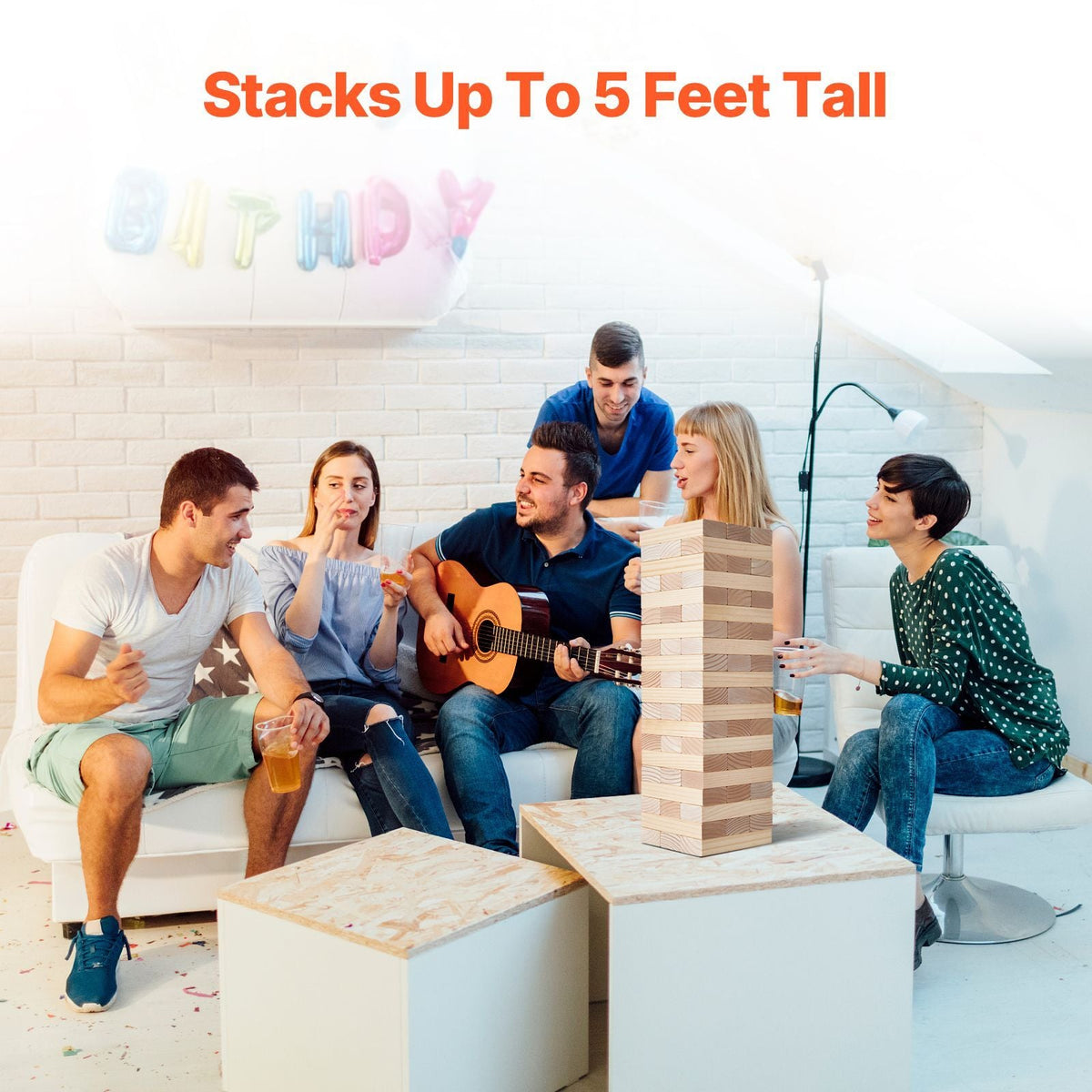 Tumbling Timber Toy, 60 Blocks Giant Tumble Tower Blocks Game, Pine Wood Tumbling Tower Game with Carry Bag and Scoreboard, Wooden Stacking Game, Tumble Tower Family Games for Indoor/Outdoor