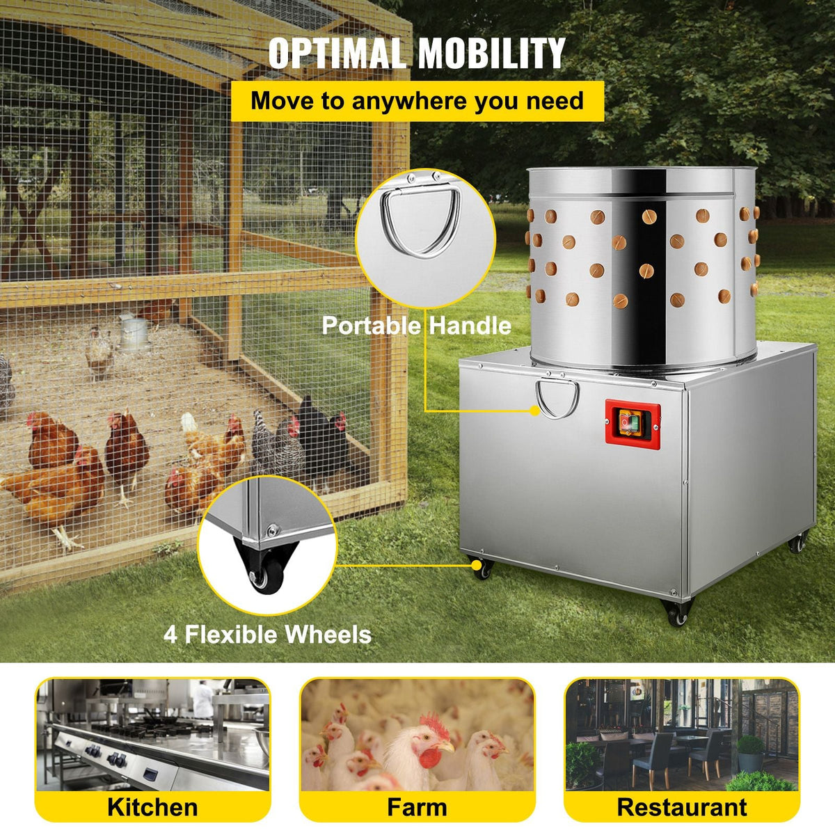 Turkey Chicken Plucker Plucking Machine Poultry De-Feather 50cm Stainless Steel