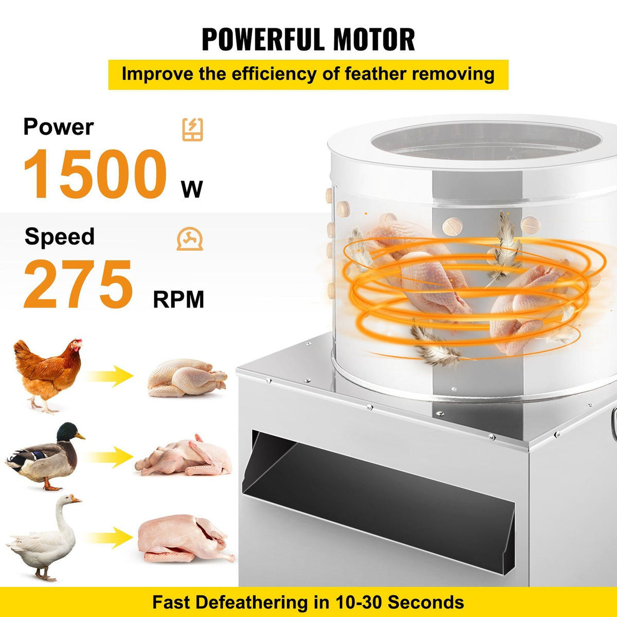 Turkey Chicken Plucker Plucking Machine Poultry De-Feather 50cm Stainless Steel