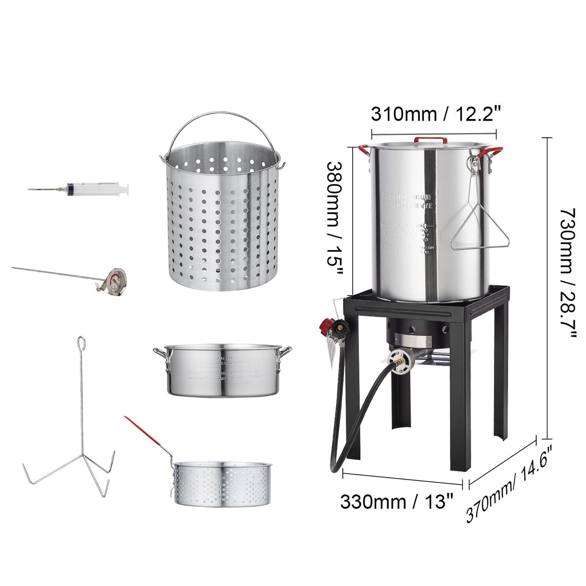 Turkey Deep Fryer, 30-qt Turkey & 10-qt Fish Steamer Cooker Set, Outdoor Aluminum Seafood Frying Pot, 54,000 BTU Burner Propane Gas Boiler, Includes Baskets, Perforated Poultry Rack, Thermometer