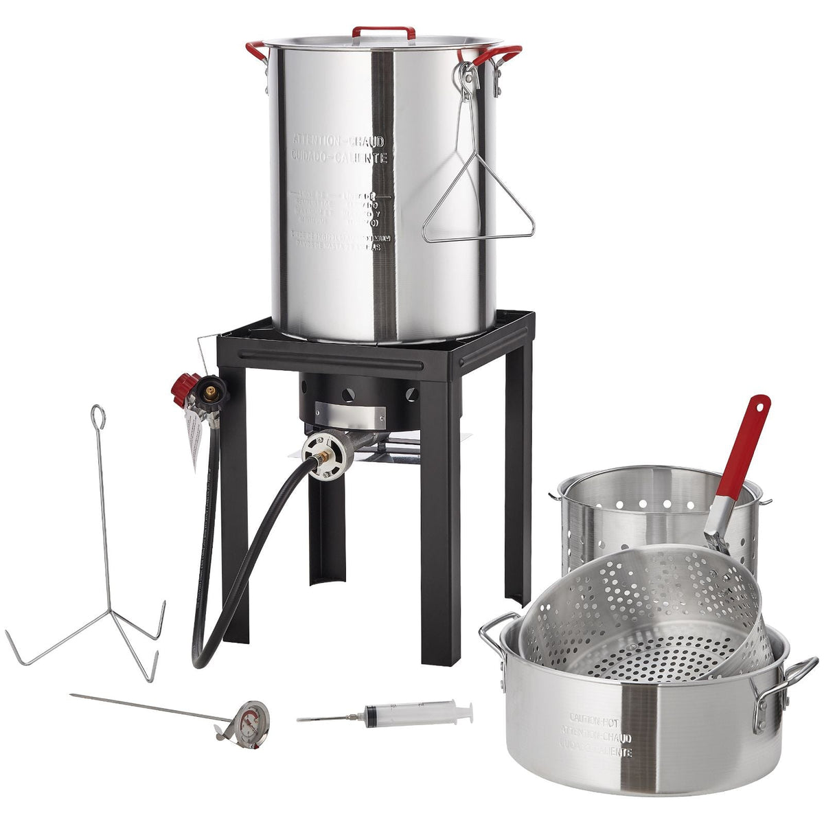 Turkey Deep Fryer, 30-qt Turkey & 10-qt Fish Steamer Cooker Set, Outdoor Aluminum Seafood Frying Pot, 54,000 BTU Burner Propane Gas Boiler, Includes Baskets, Perforated Poultry Rack, Thermometer